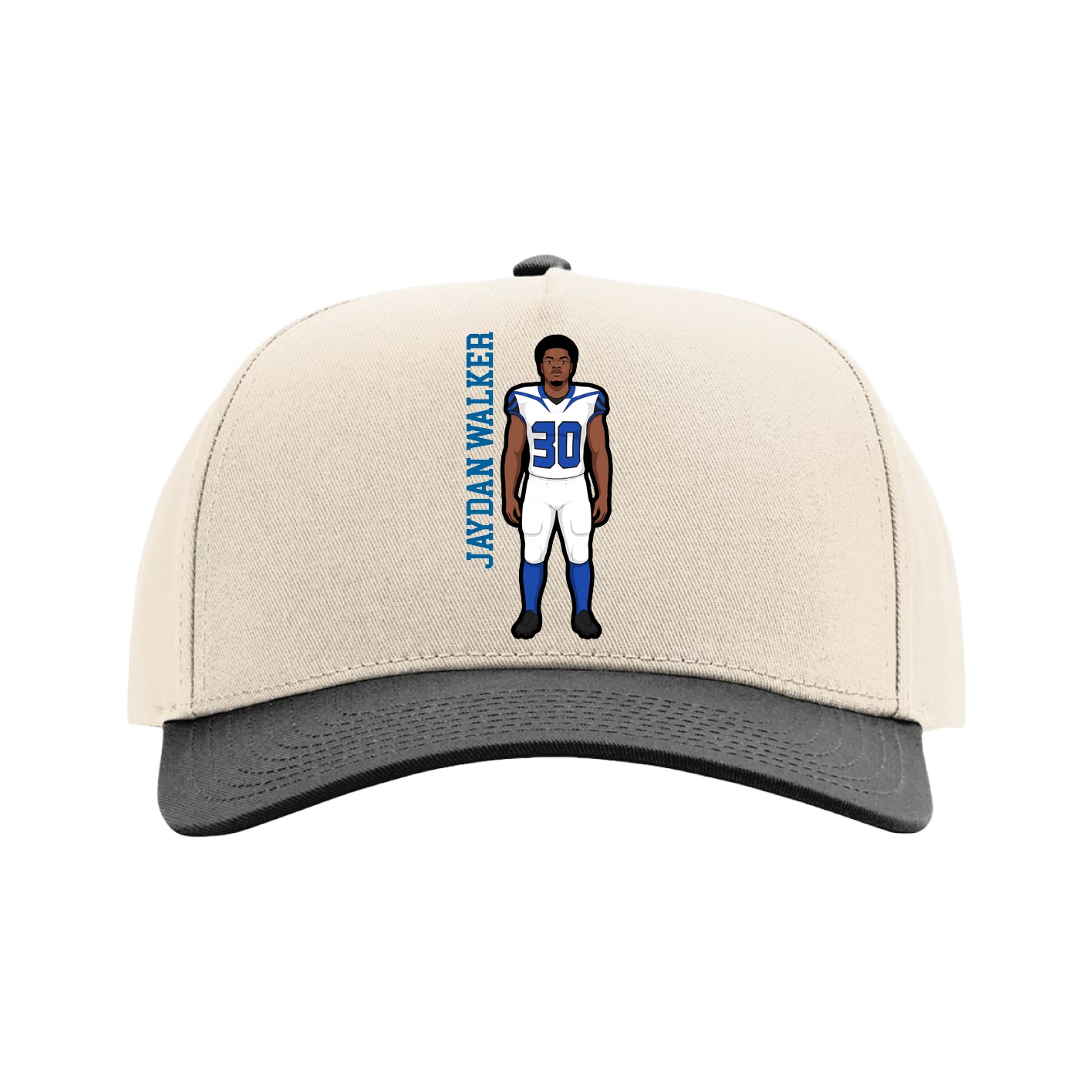 Full Fabric Five-Panel Champ Cap — Name Vertical in Cream/Black