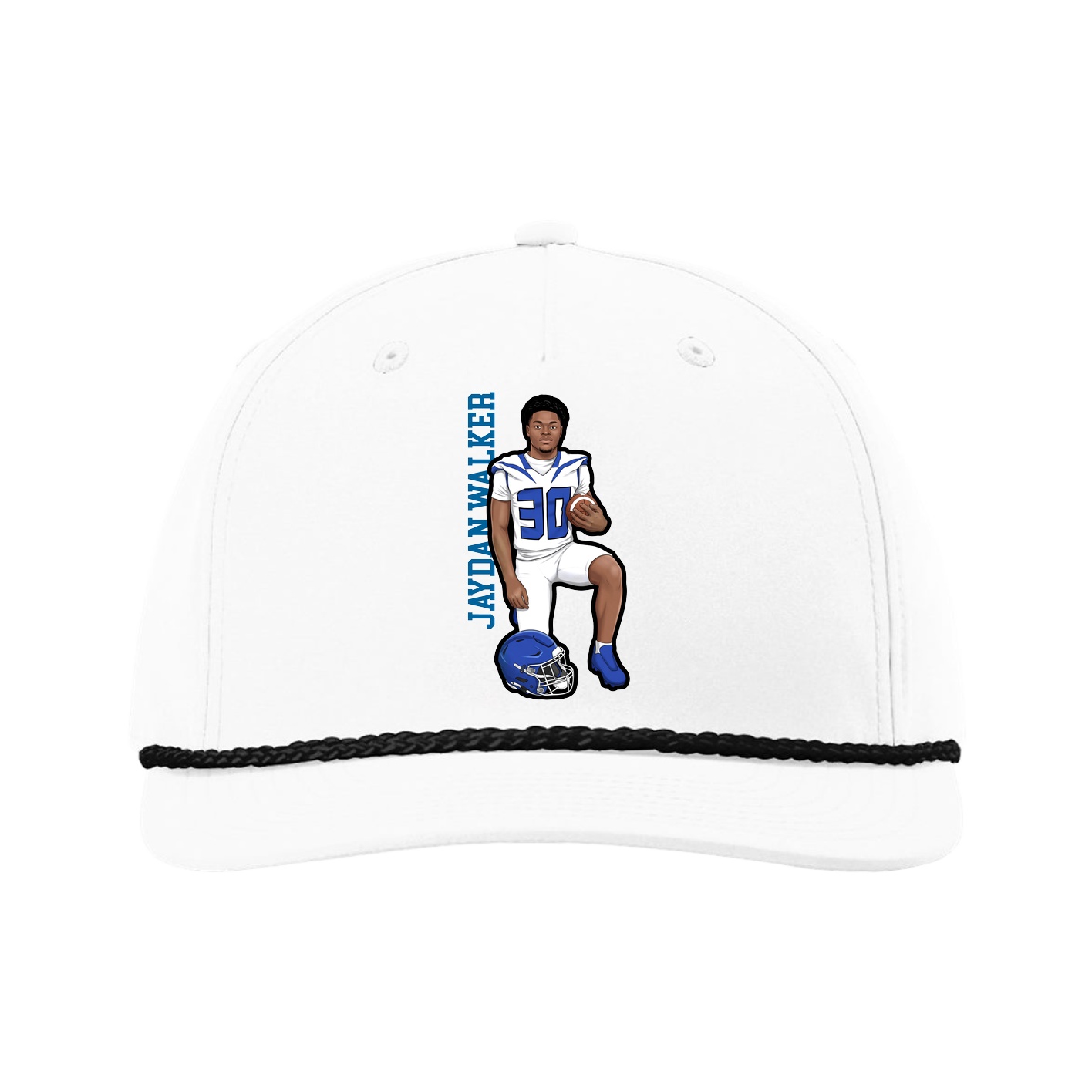 Five-Panel Classic Rope Cap — Name Vertical in White
