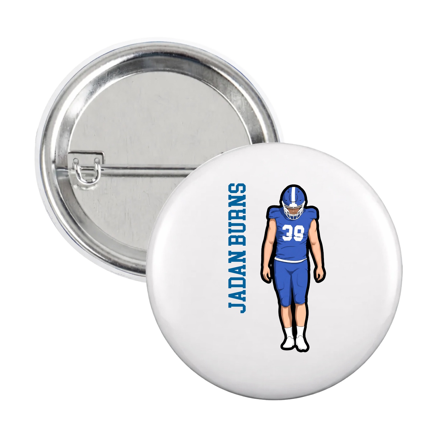 Game Day Button — Name Vertical in White