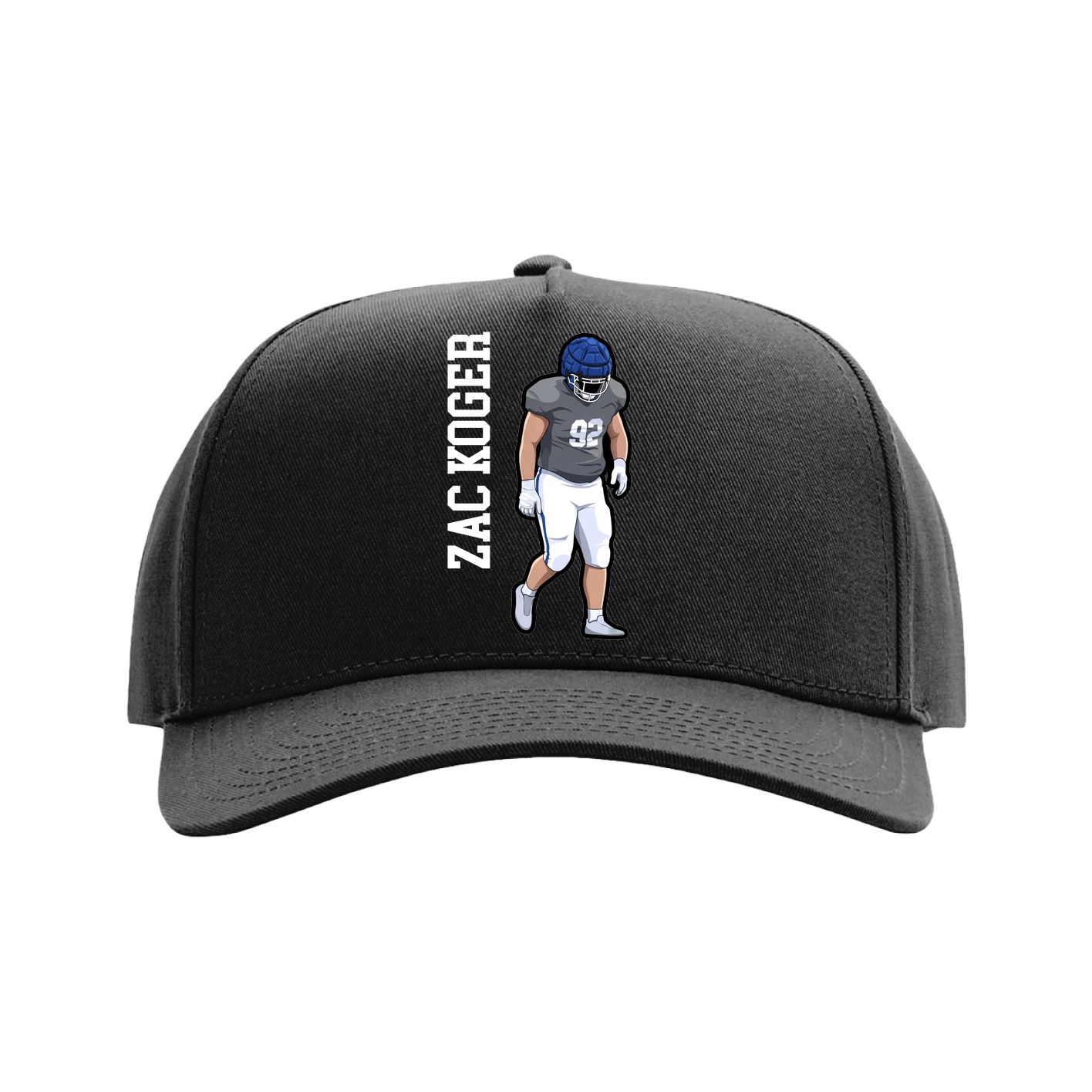 Full Fabric Five-Panel Champ Cap — Name Vertical in Black