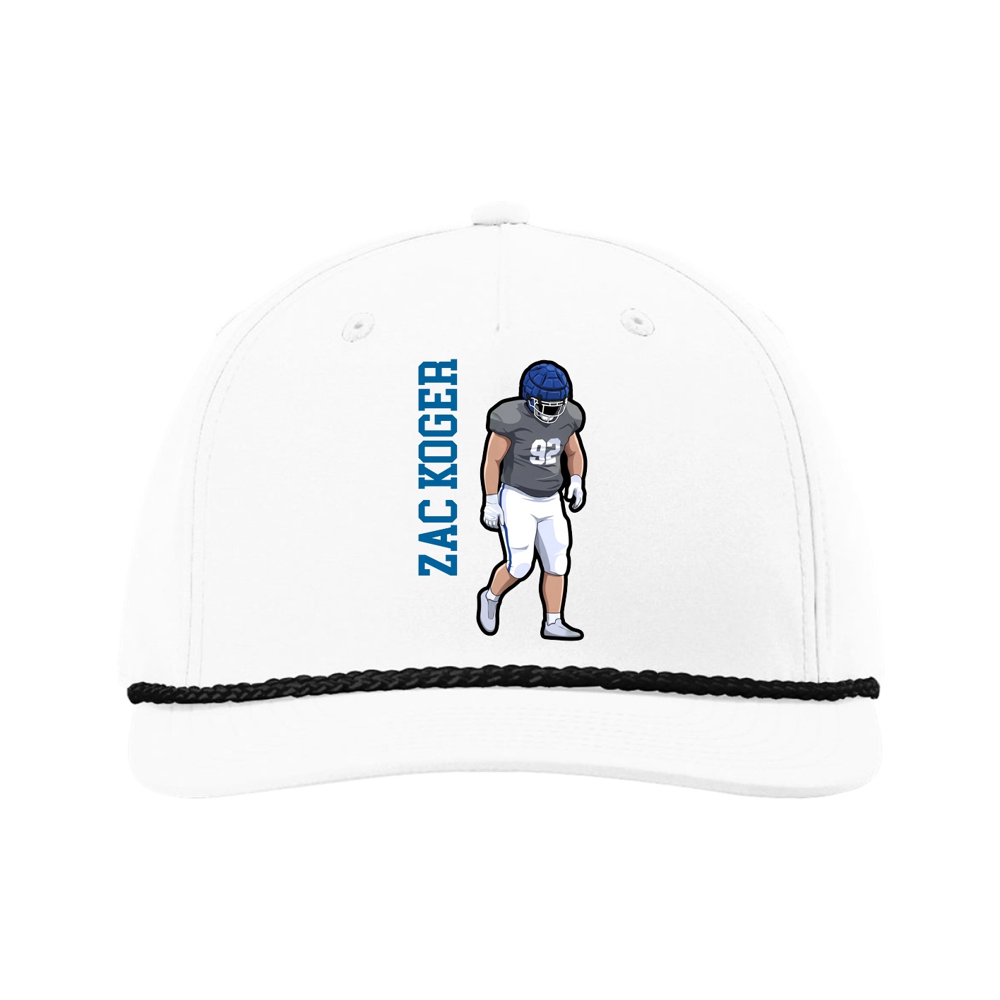 Five-Panel Classic Rope Cap — Name Vertical in White