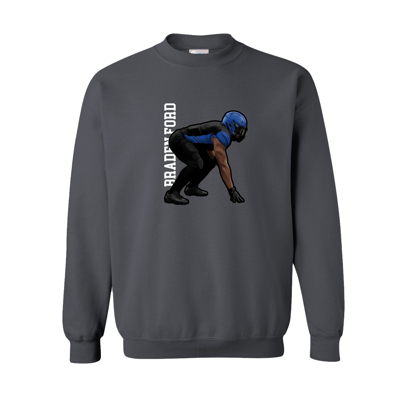 Fleece Crew — Name Vertical in Grey