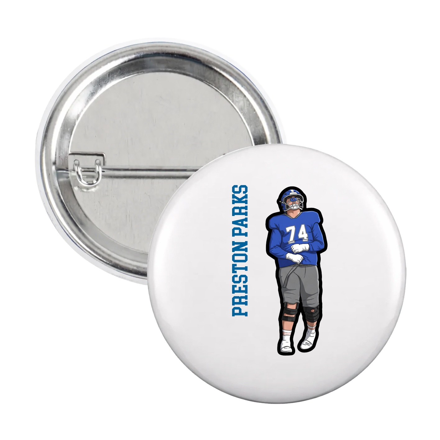 Game Day Button — Name Vertical in White