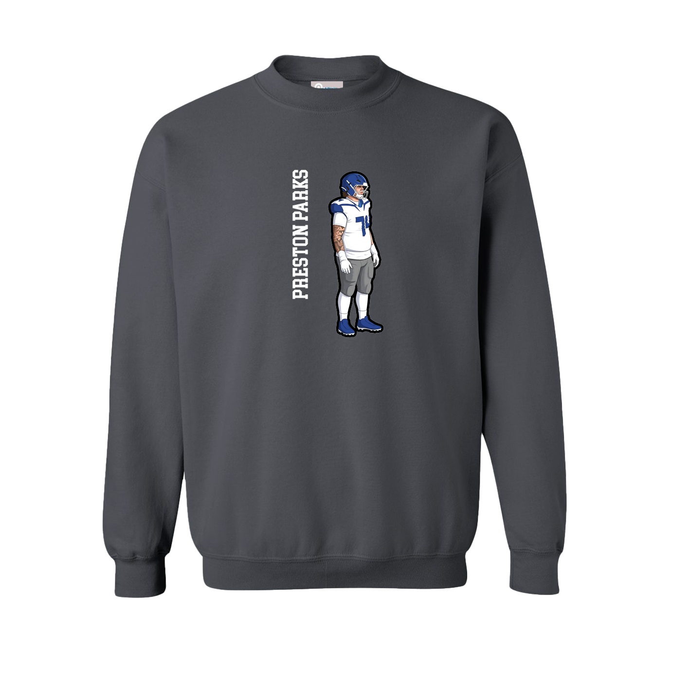 Fleece Crew — Name Vertical in Grey