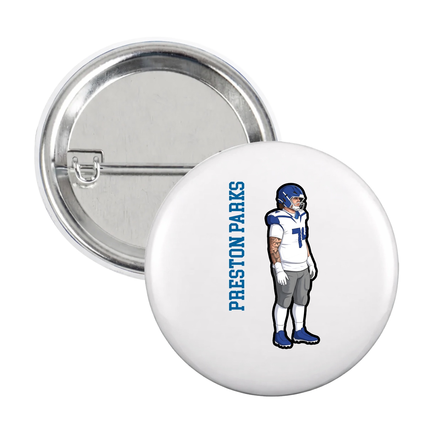 Game Day Button — Name Vertical in White