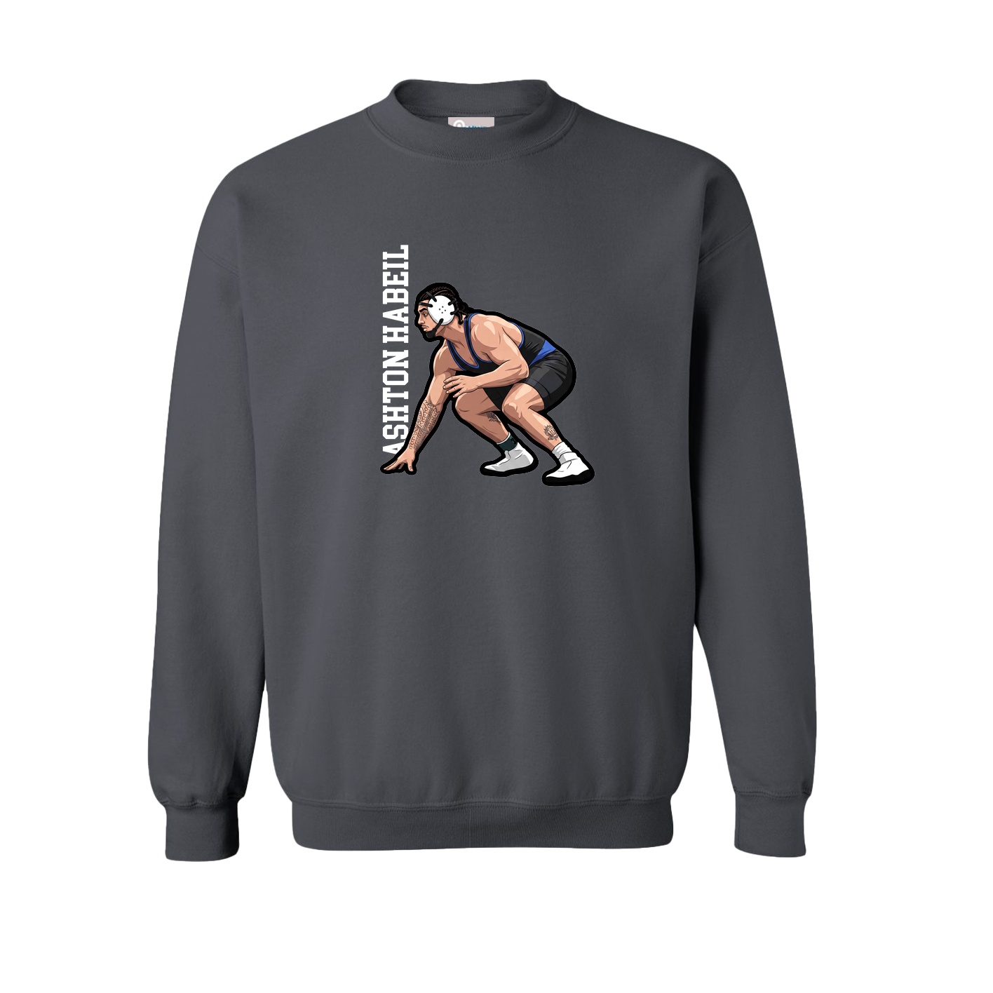 Fleece Crew — Name Vertical in Grey