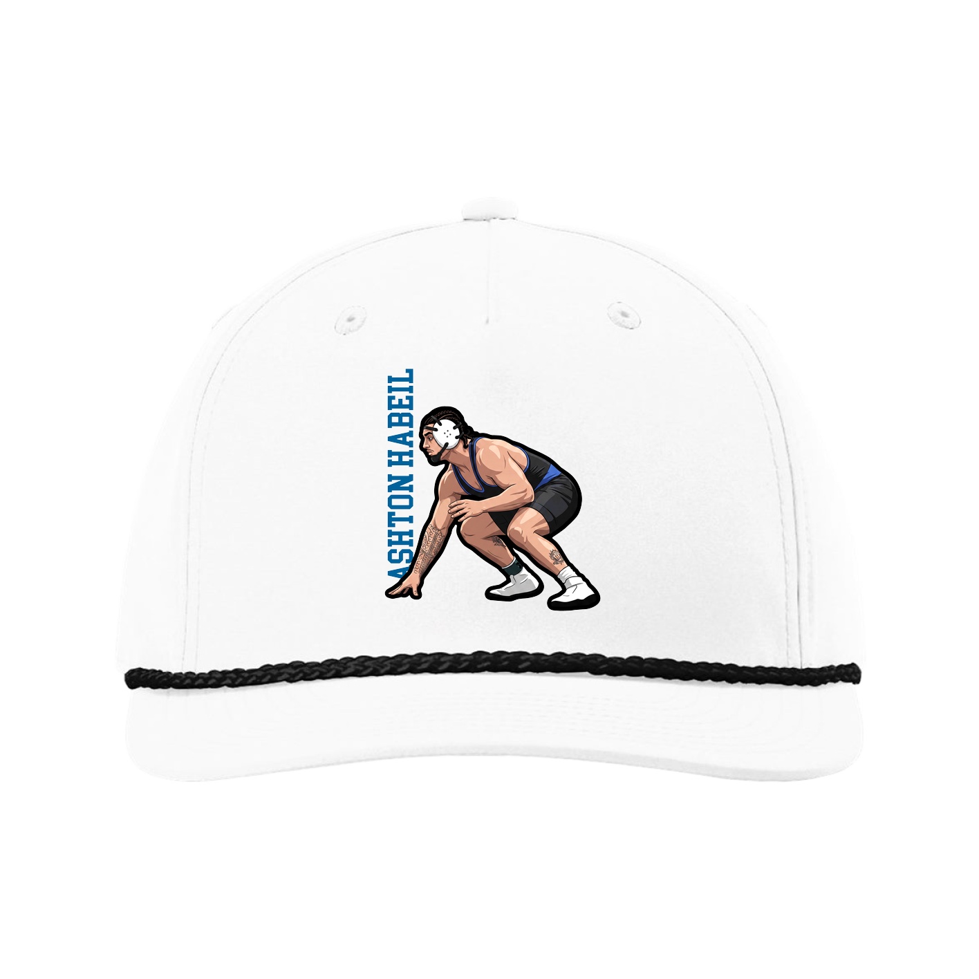 Five-Panel Classic Rope Cap — Name Vertical in White