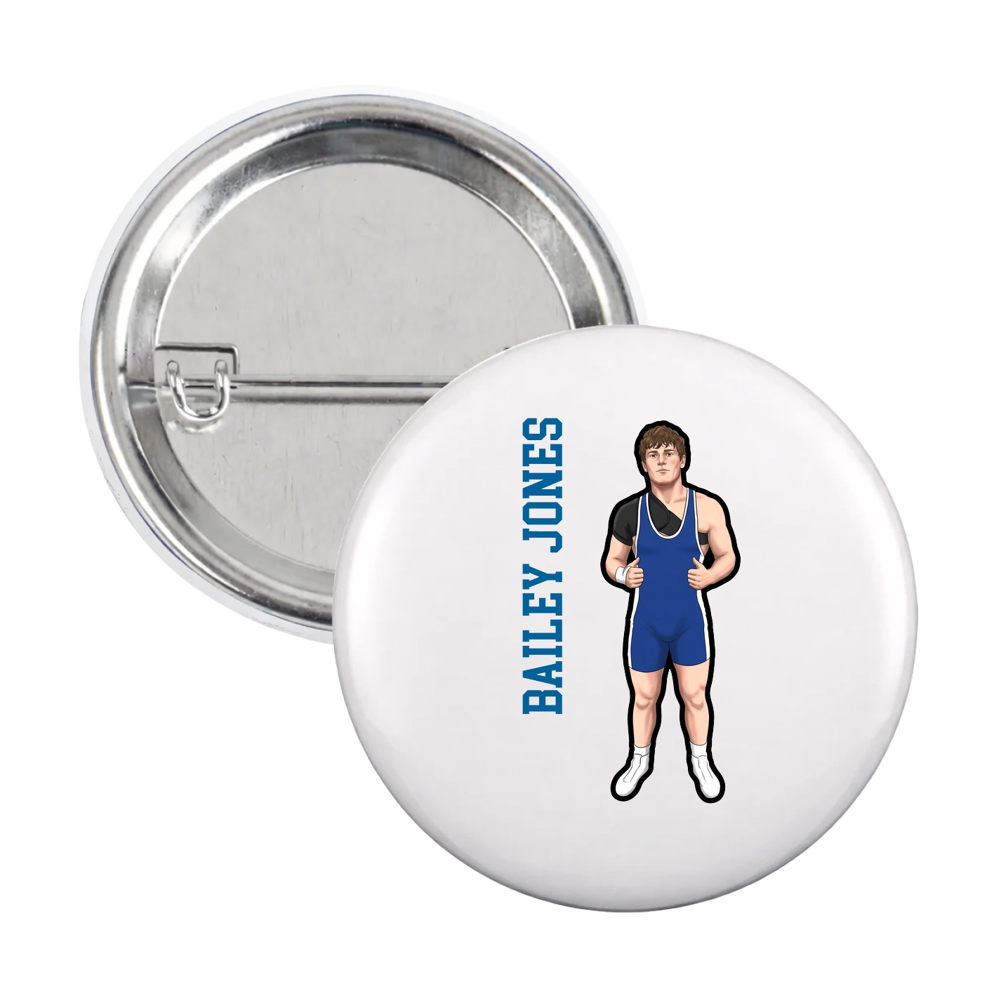 Game Day Button — Name Vertical in White