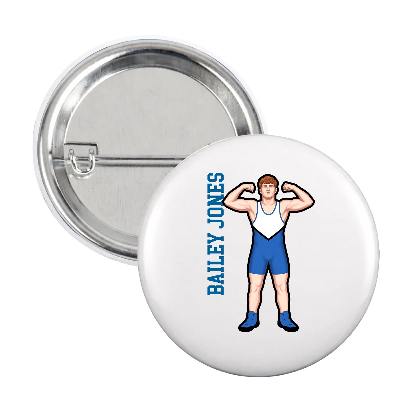 Game Day Button — Name Vertical in White