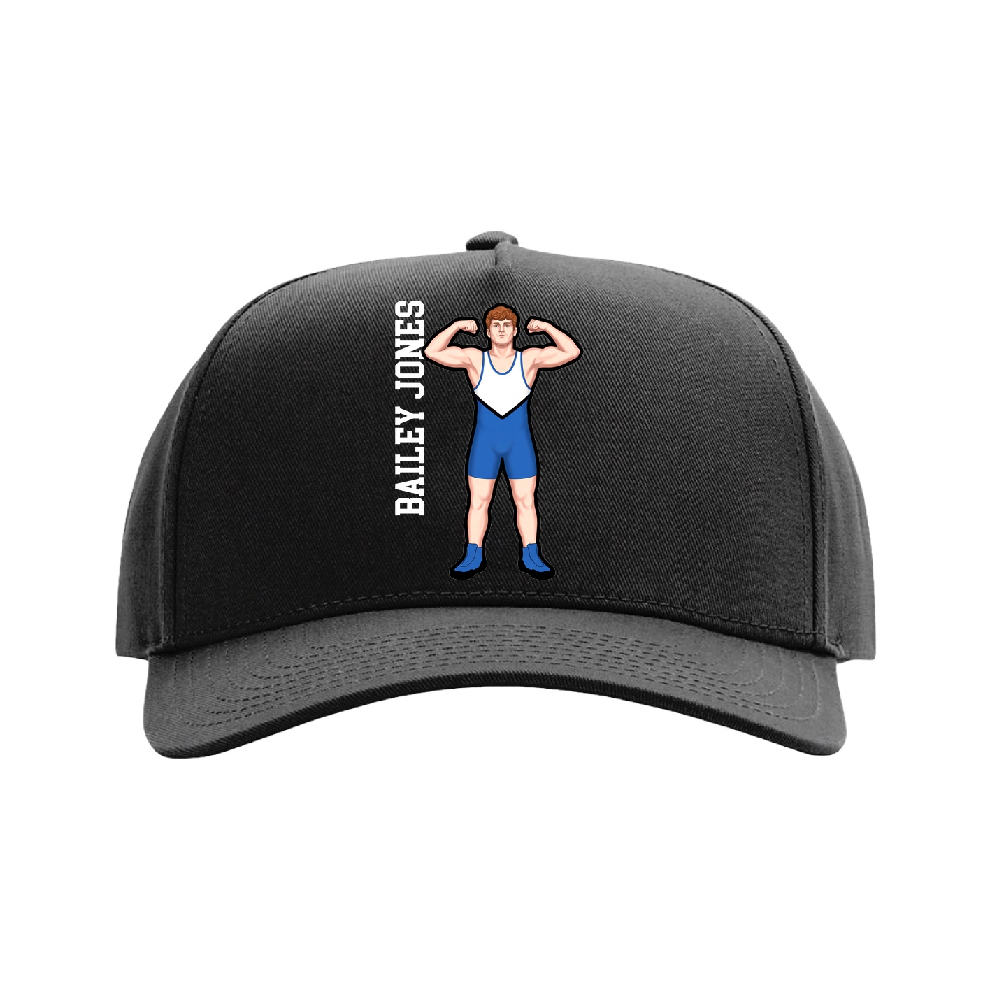 Full Fabric Five-Panel Champ Cap — Name Vertical in Black