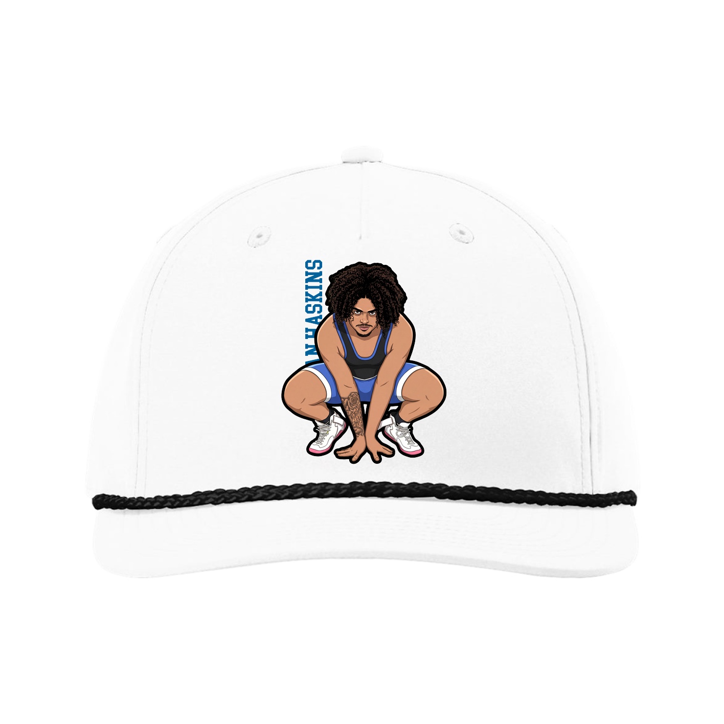 Five-Panel Classic Rope Cap — Name Vertical in White