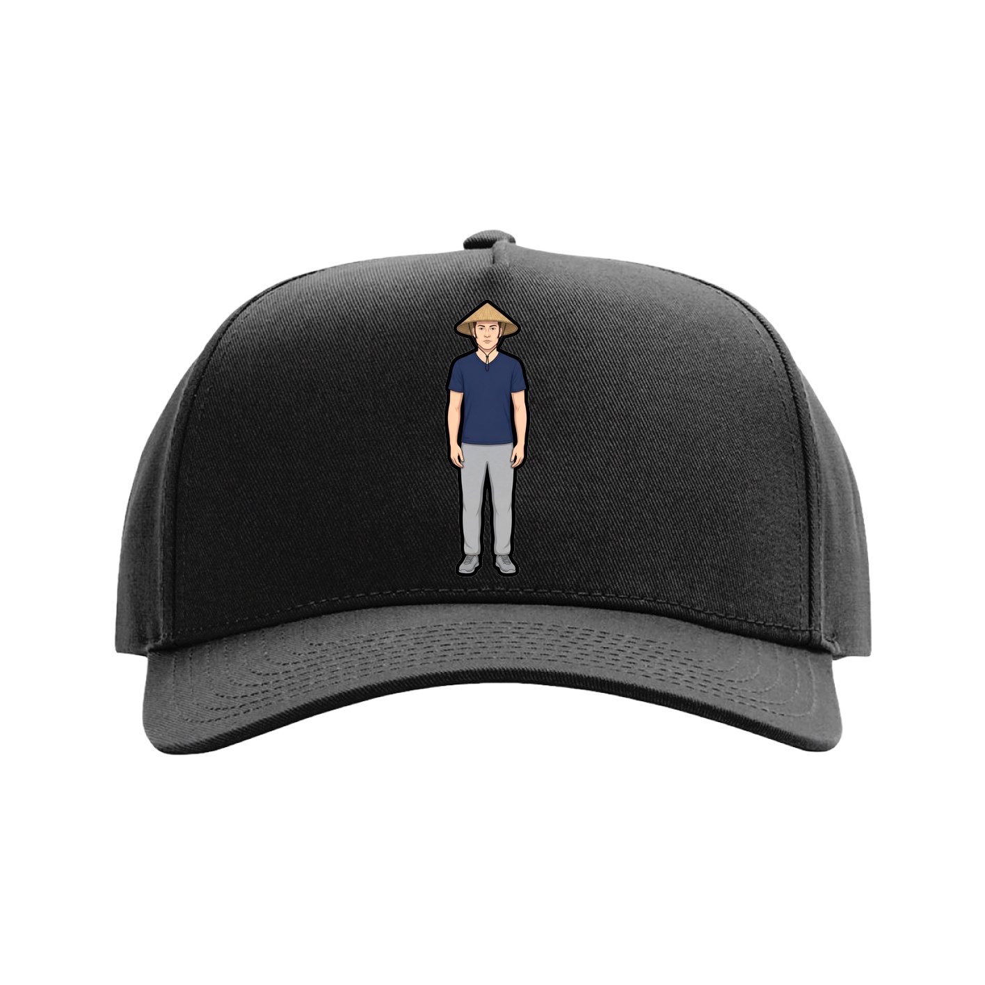 Full Fabric Five-Panel Champ Cap — Name Vertical in Black
