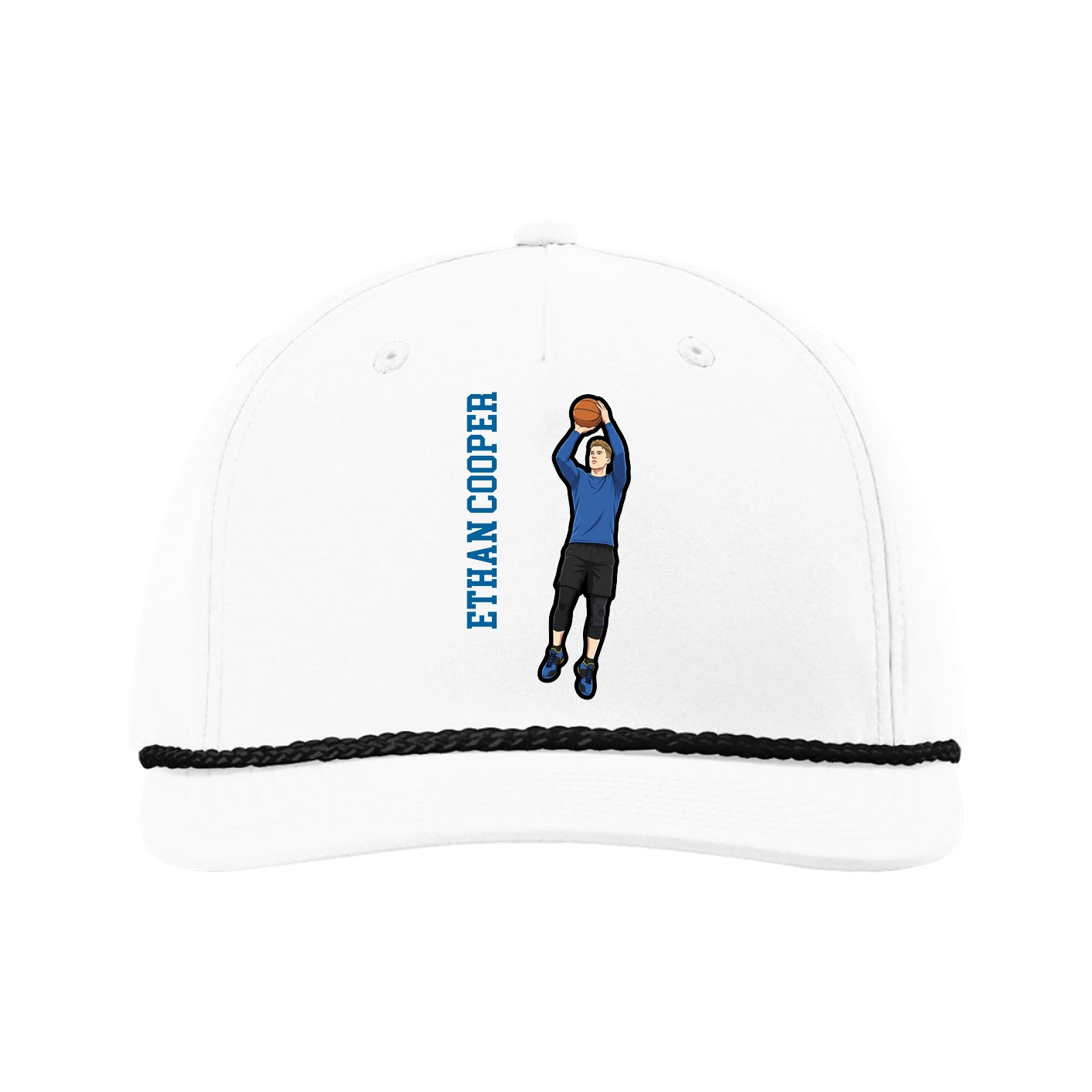 Five-Panel Classic Rope Cap — Name Vertical in White