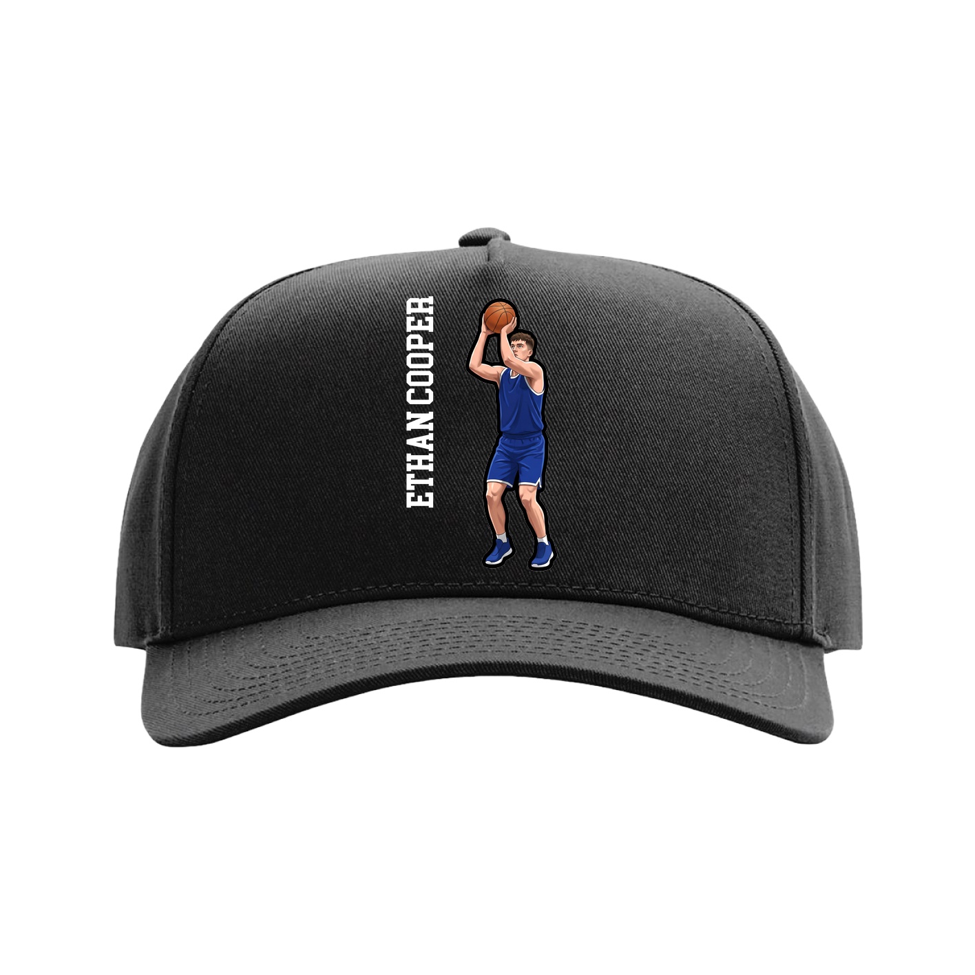 Full Fabric Five-Panel Champ Cap — Name Vertical in Black