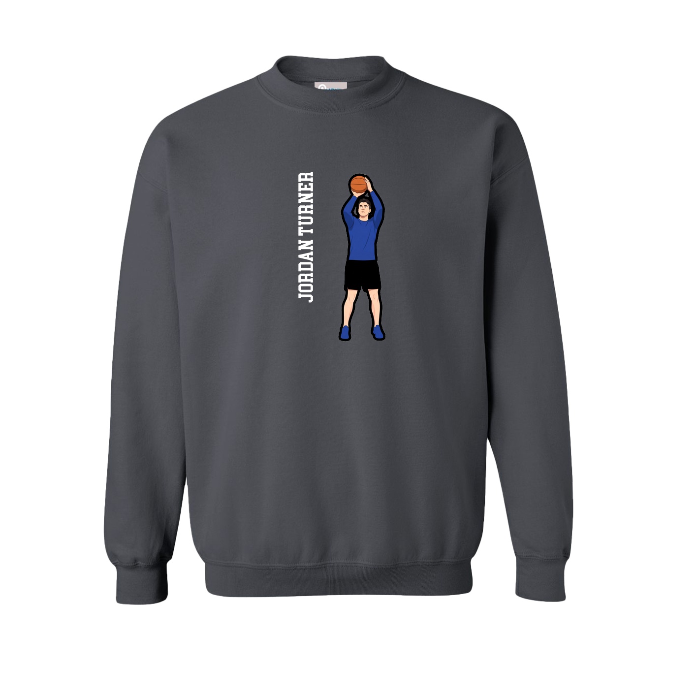 Fleece Crew — Name Vertical in Grey