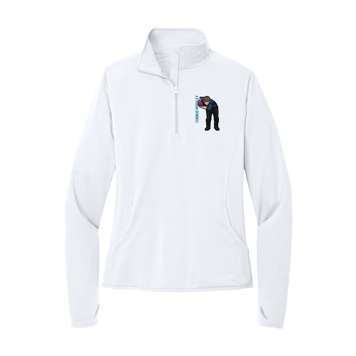 Women's Q-Zip Pullover — Name Vertical in White