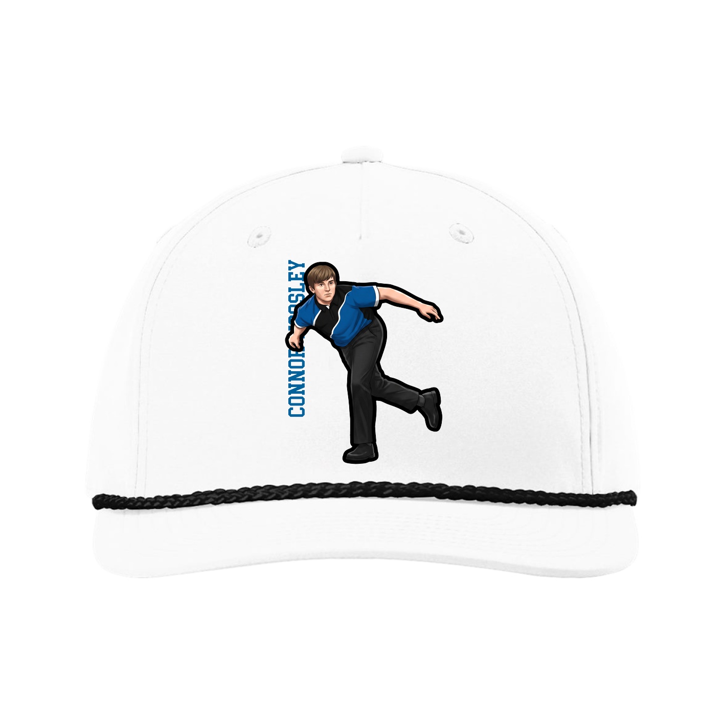 Five-Panel Classic Rope Cap — Name Vertical in White