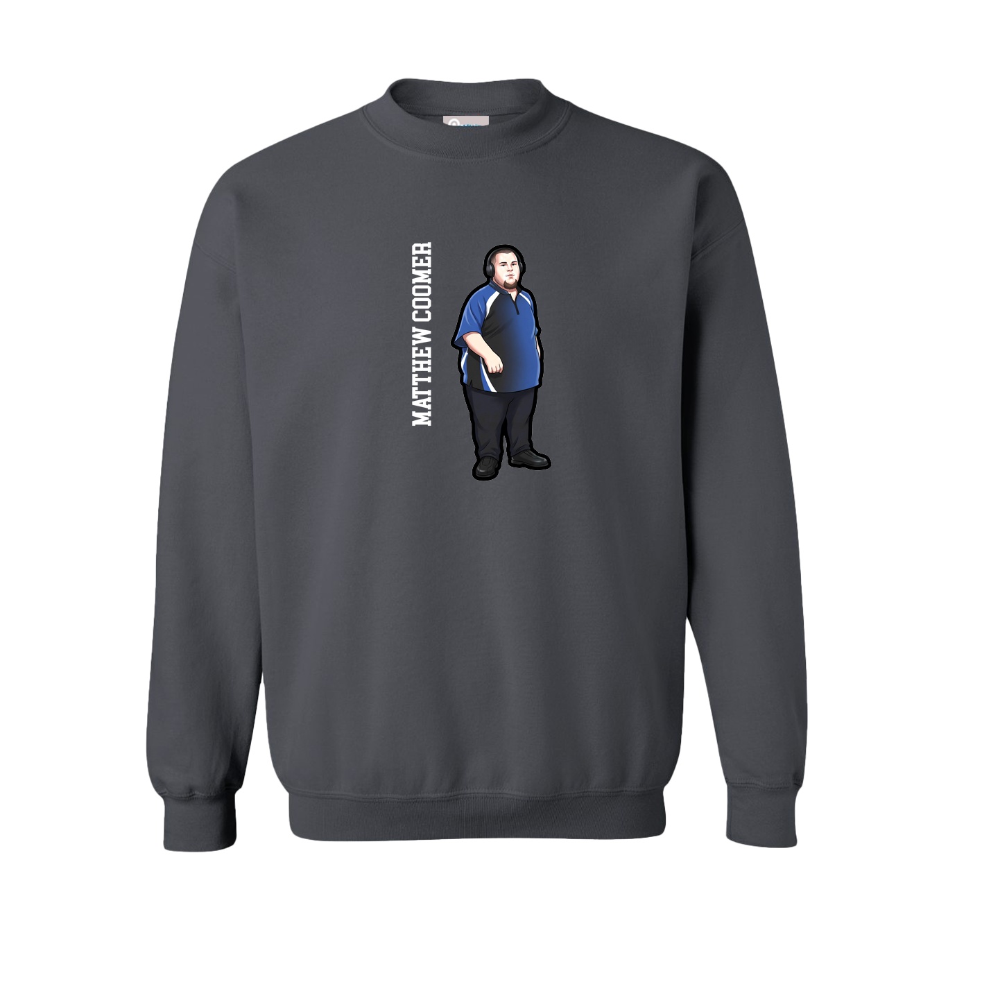 Fleece Crew — Name Vertical in Grey