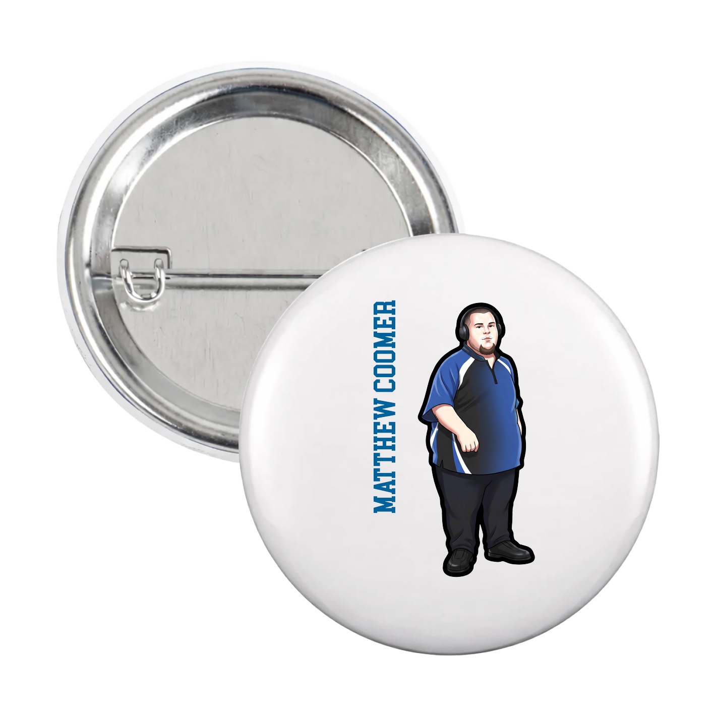 Game Day Button — Name Vertical in White