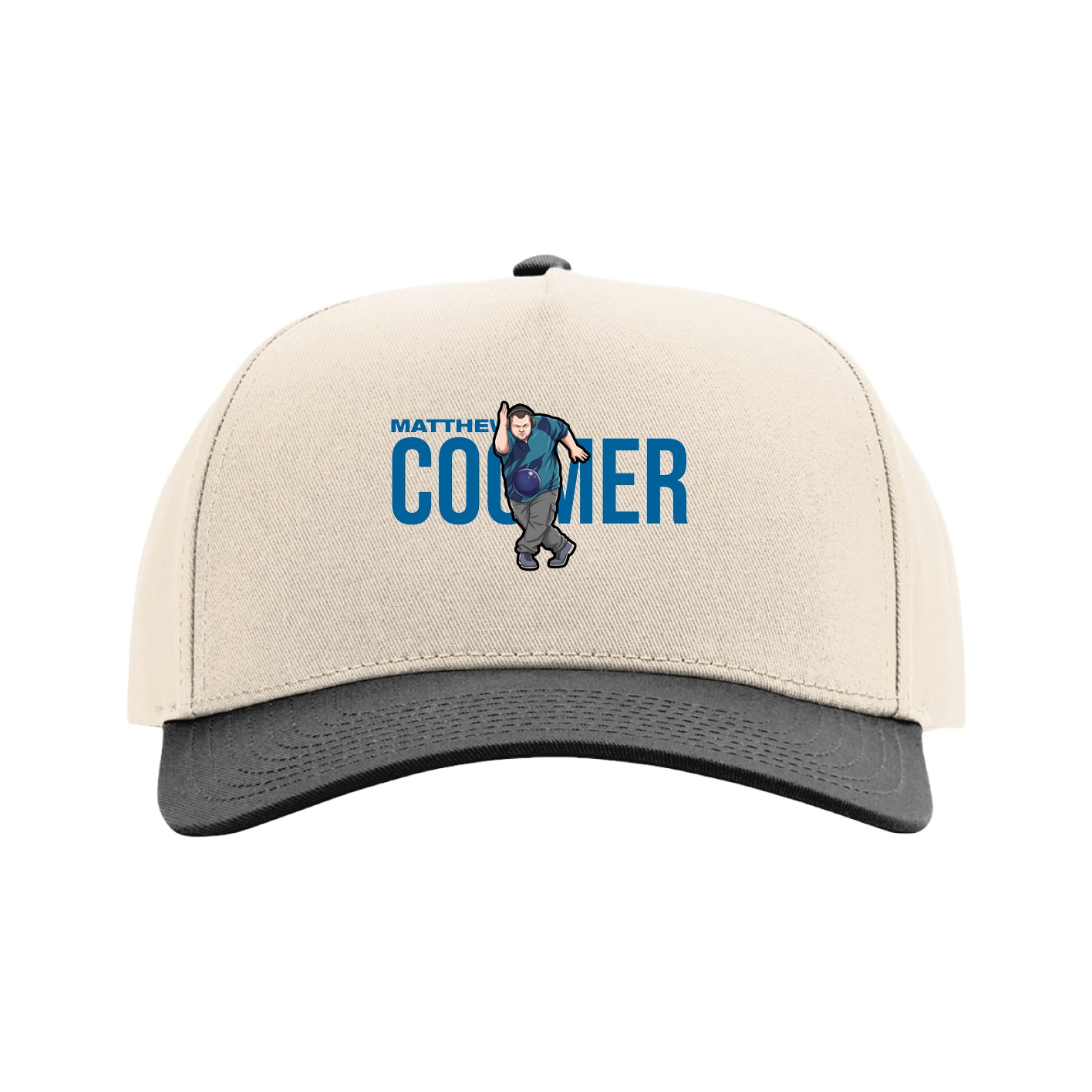Full Fabric Five-Panel Champ Cap — Player Name in Cream/Black