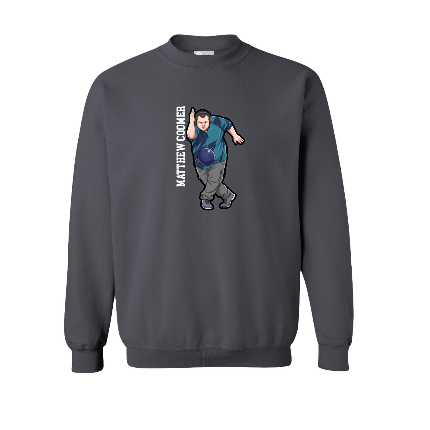 Fleece Crew — Name Vertical in Grey