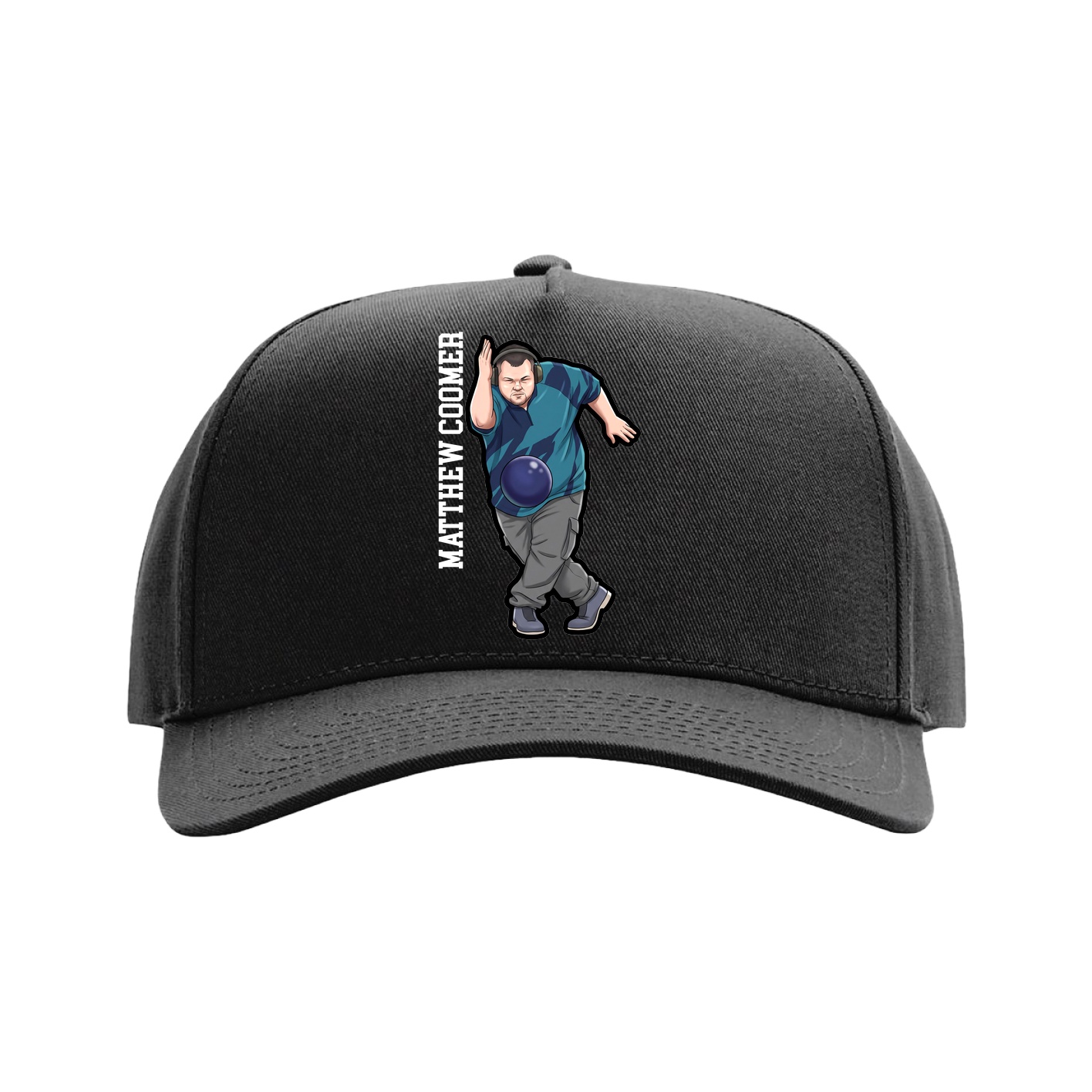 Full Fabric Five-Panel Champ Cap — Name Vertical in Black