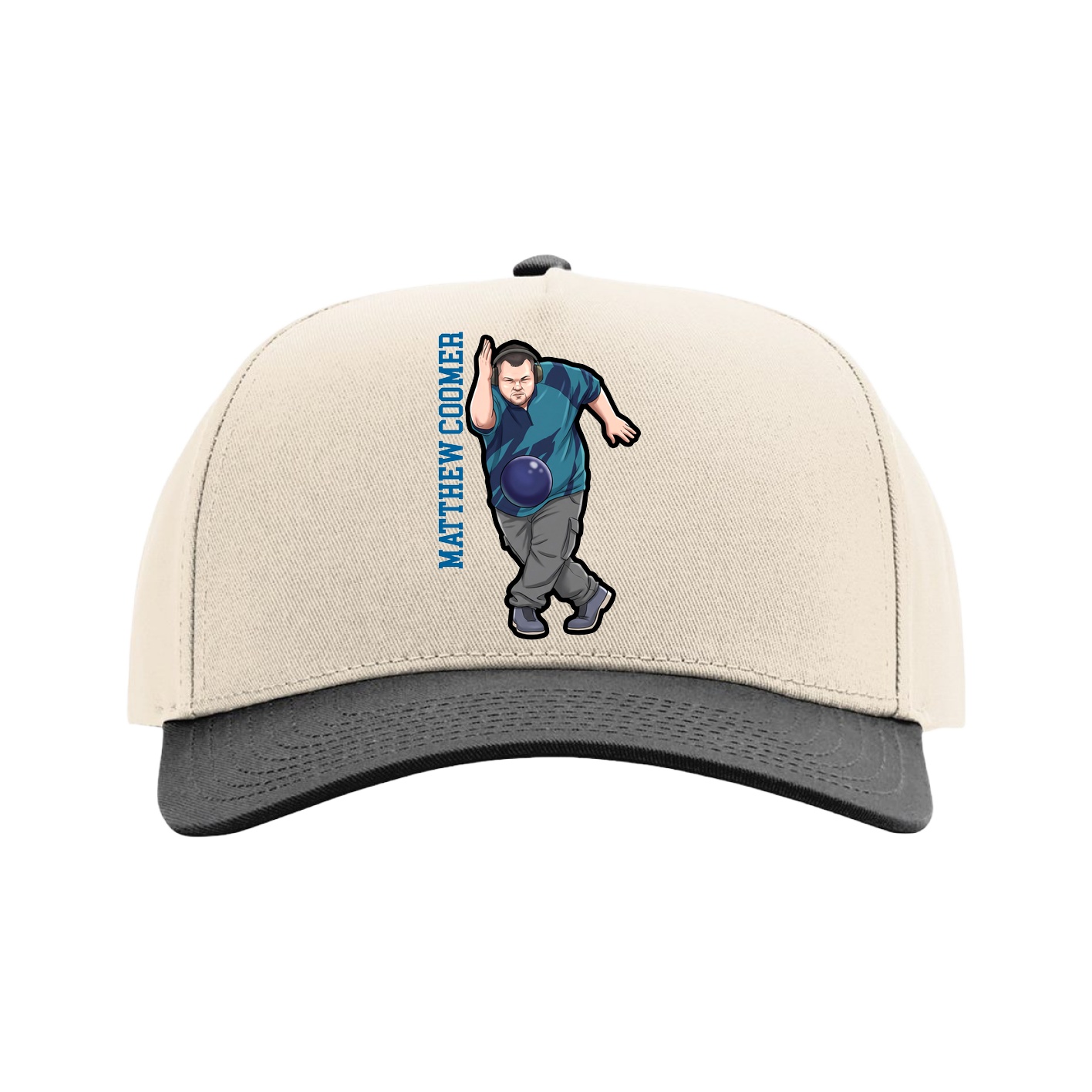 Full Fabric Five-Panel Champ Cap — Name Vertical in Cream/Black