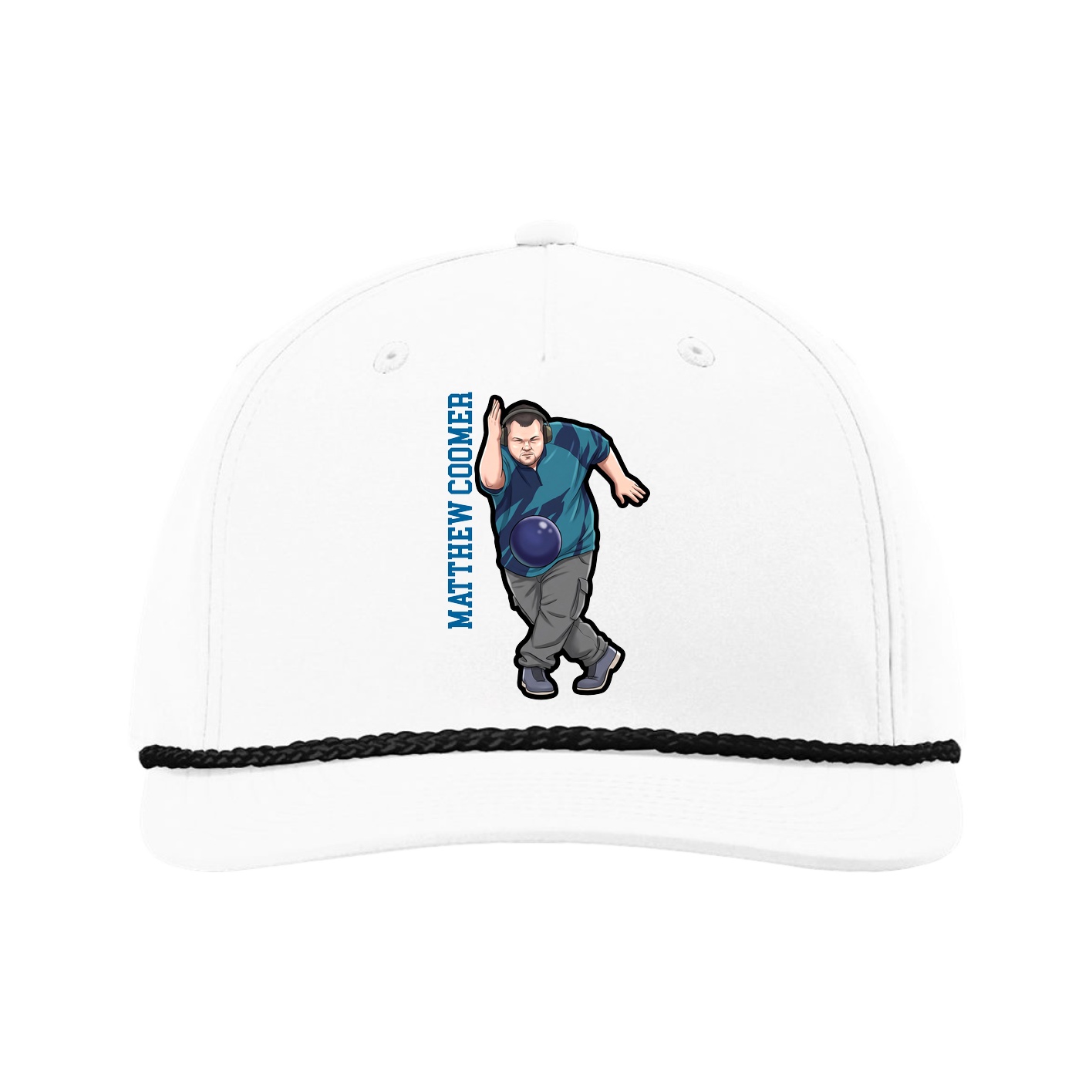 Five-Panel Classic Rope Cap — Name Vertical in White
