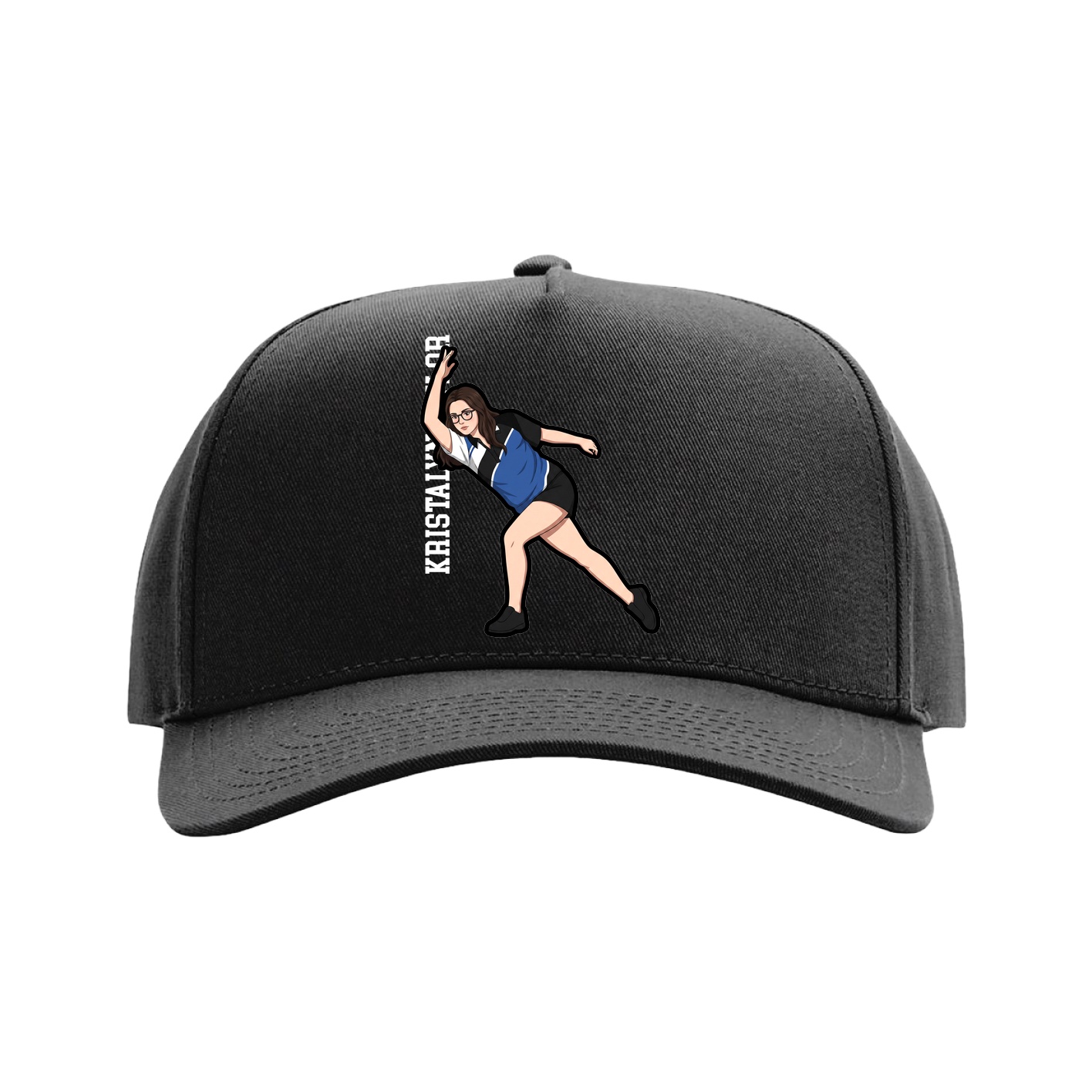 Full Fabric Five-Panel Champ Cap — Name Vertical in Black