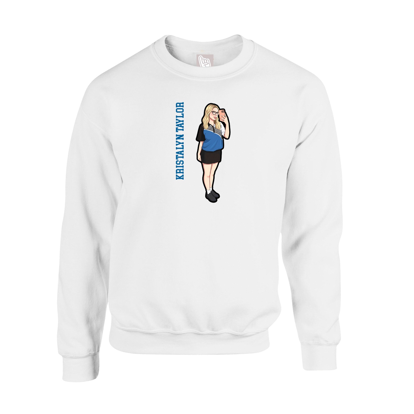 Fleece Crew — Name Vertical in White
