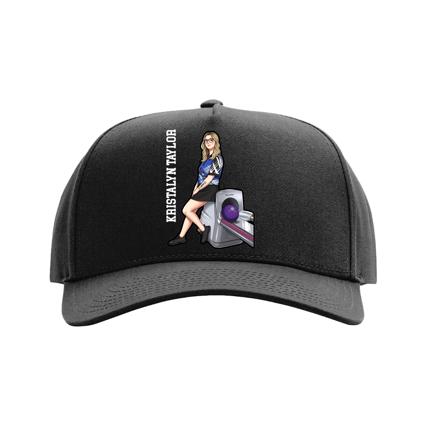 Full Fabric Five-Panel Champ Cap — Name Vertical in Black
