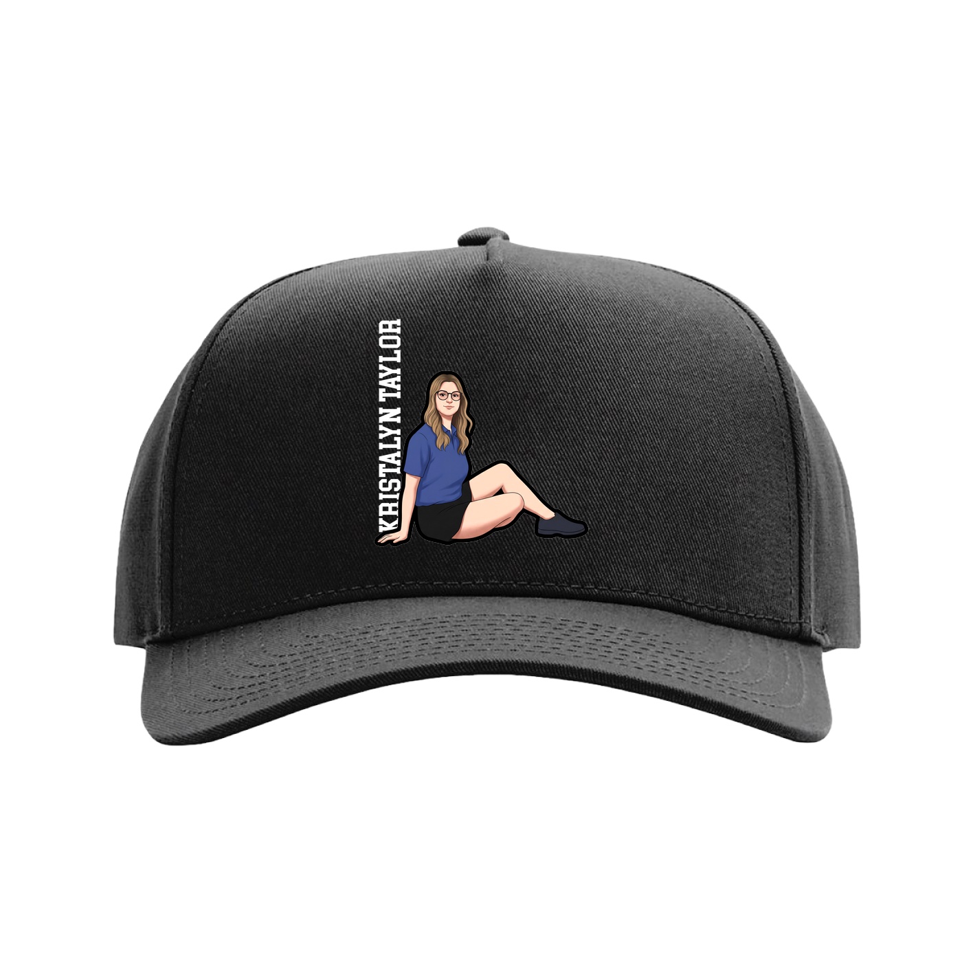 Full Fabric Five-Panel Champ Cap — Name Vertical in Black