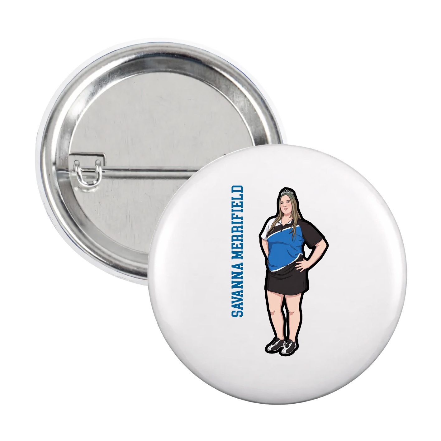 Game Day Button — Name Vertical in White