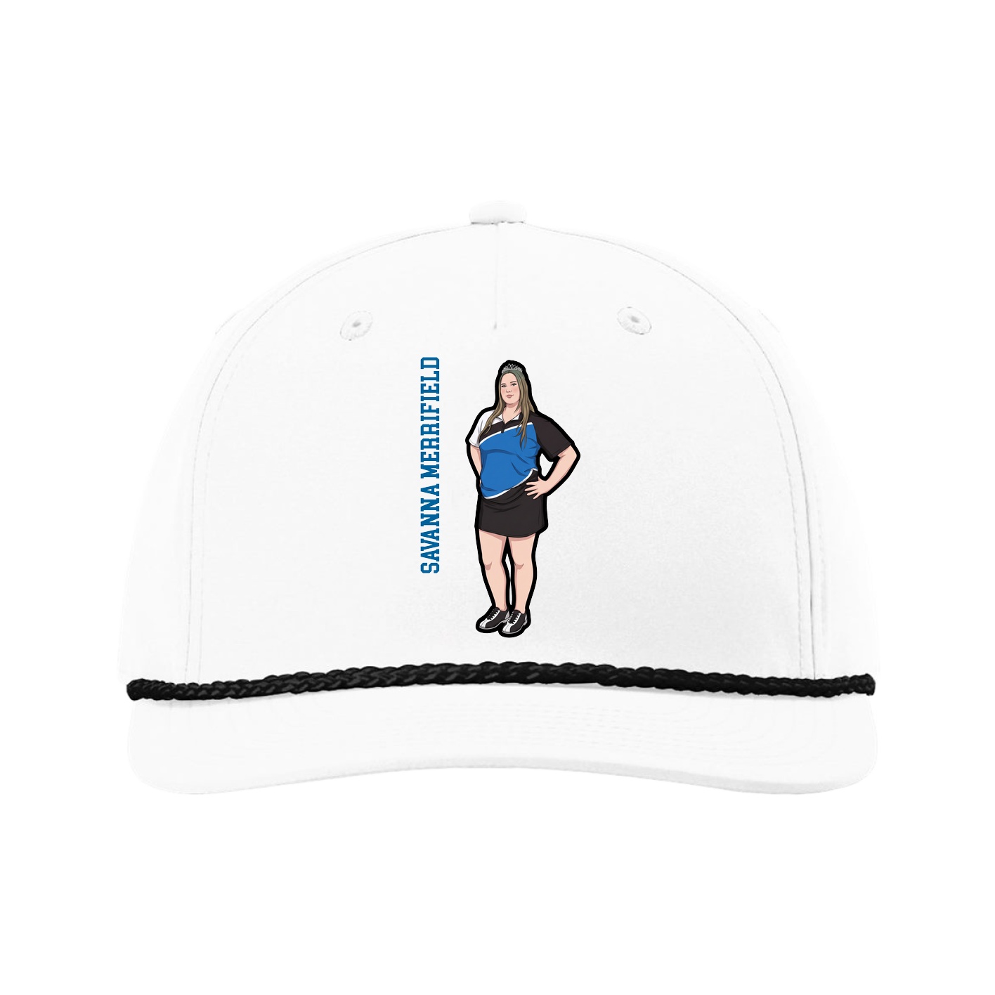 Five-Panel Classic Rope Cap — Name Vertical in White
