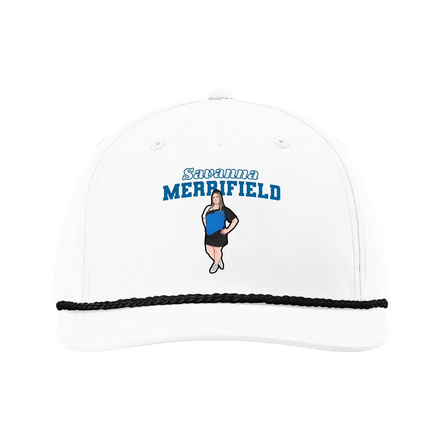 Five-Panel Classic Rope Cap — Name Arch in White