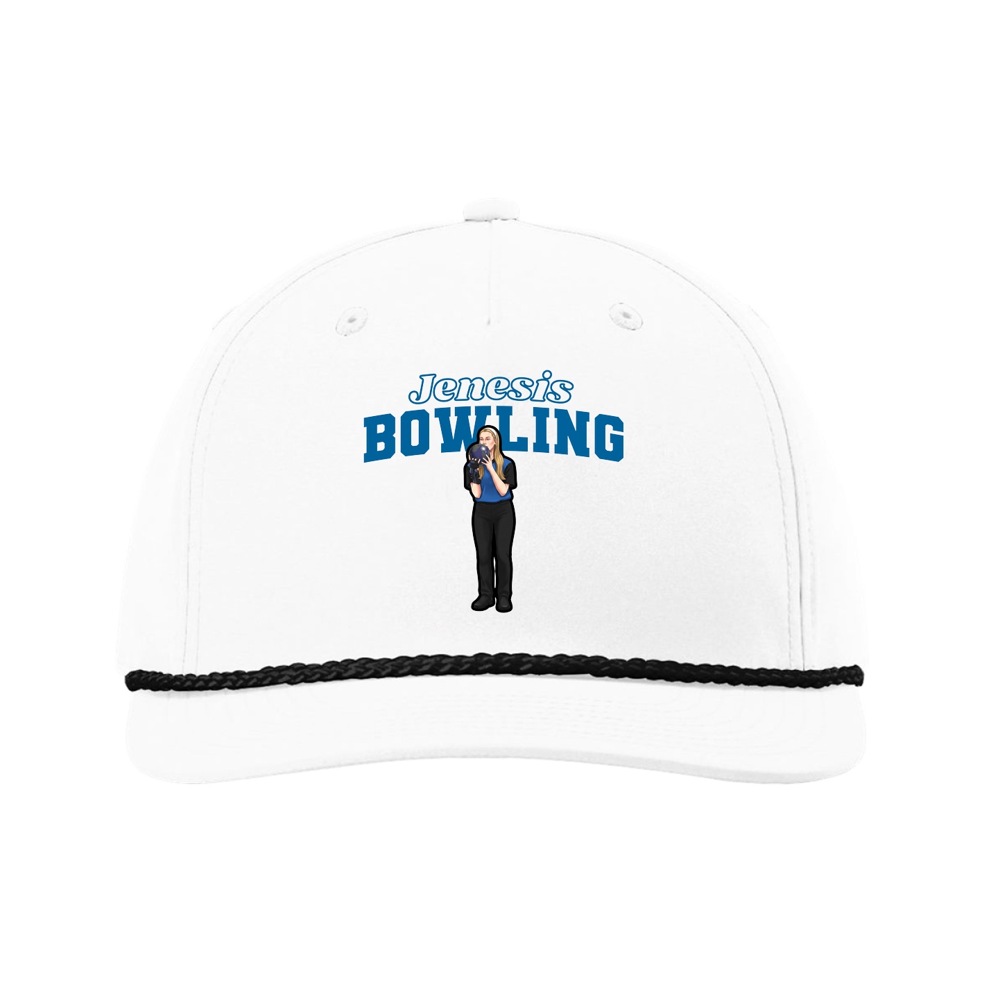 Five-Panel Classic Rope Cap — Name Arch in White