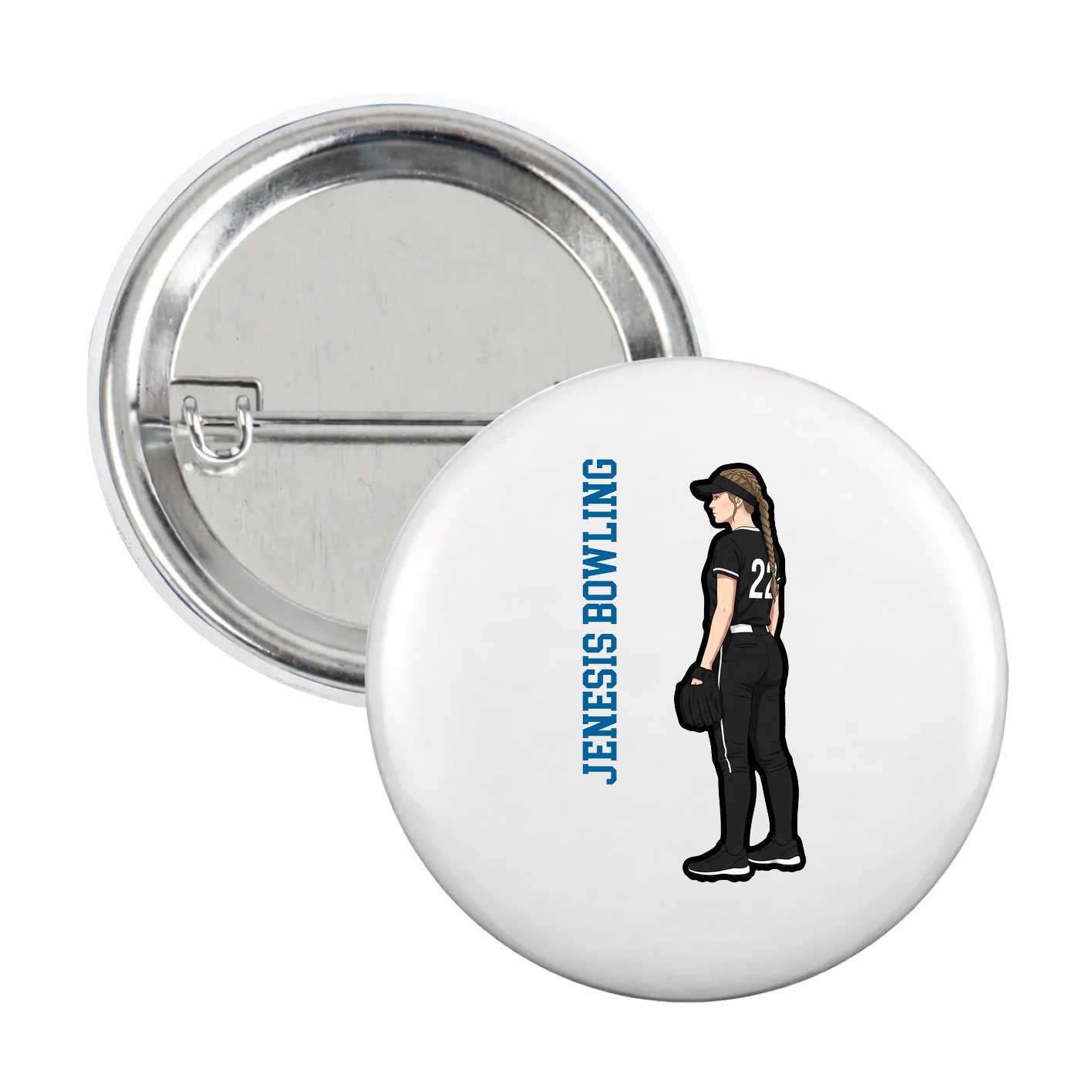 Game Day Button — Name Vertical in White