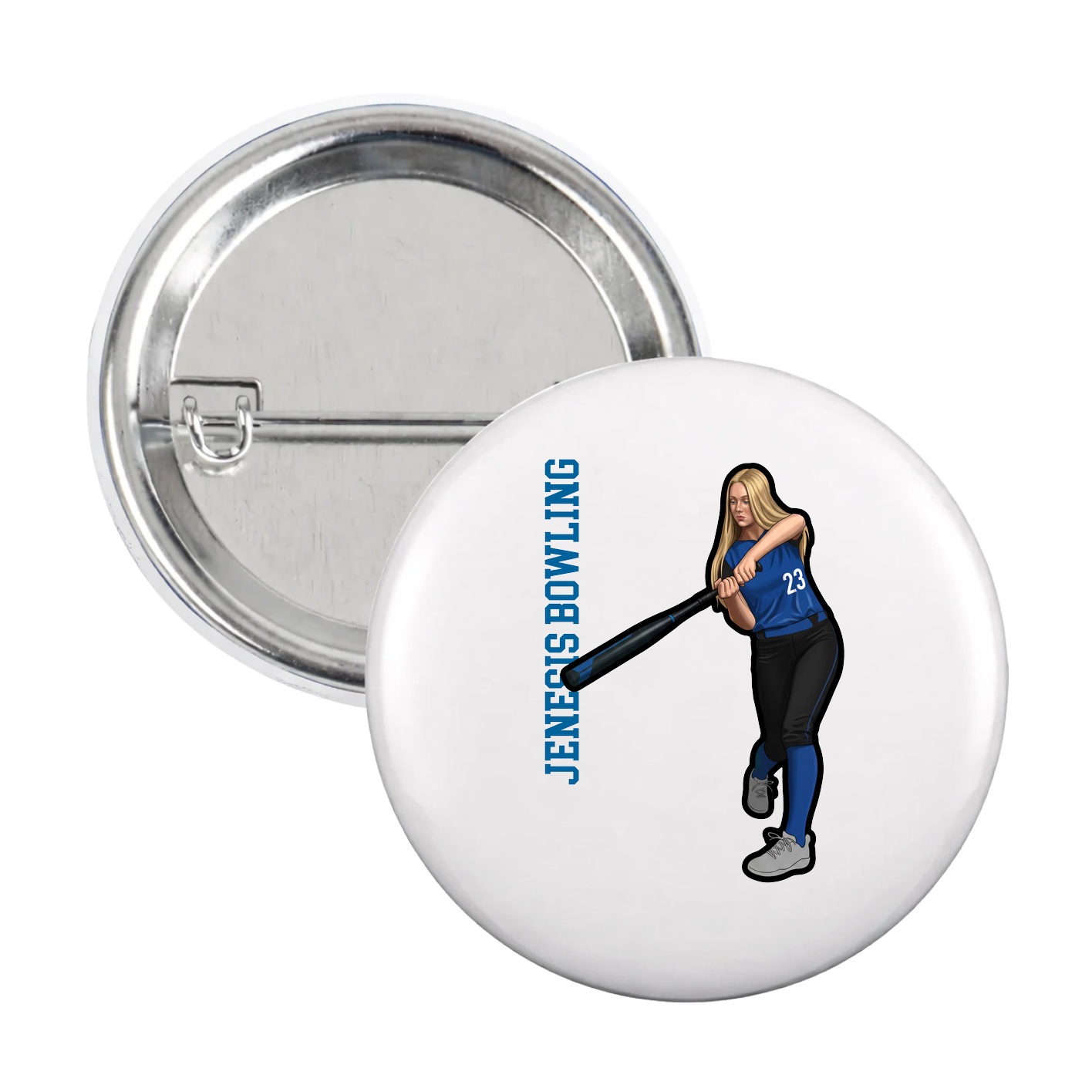 Game Day Button — Name Vertical in White