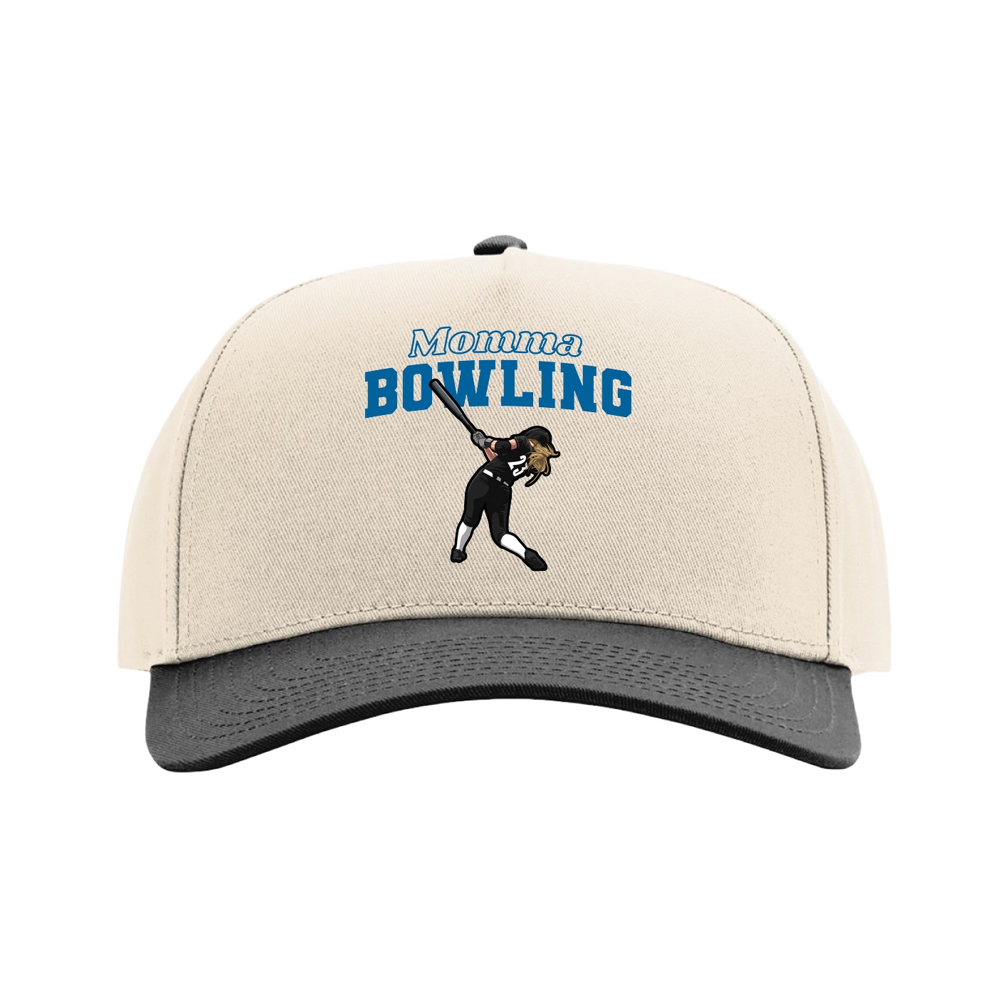 Full Fabric Five-Panel Champ Cap — Mothers Day Block in Cream/Black