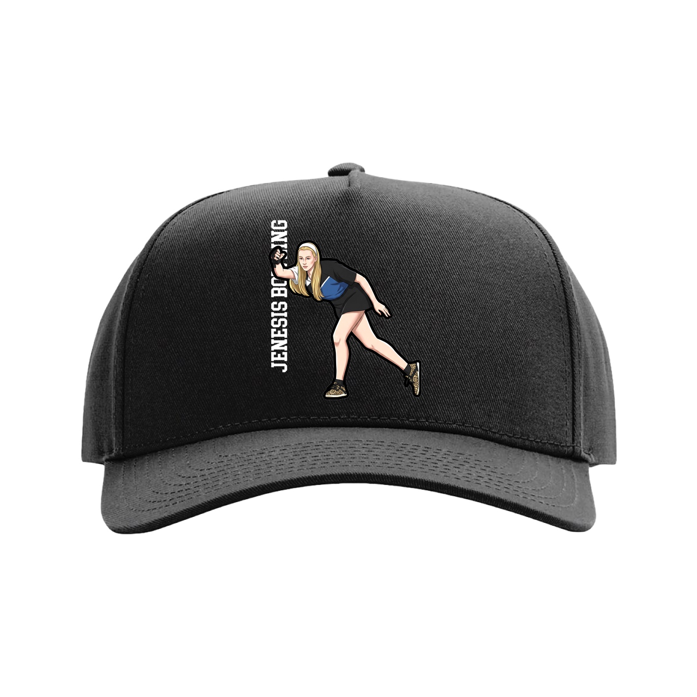 Full Fabric Five-Panel Champ Cap — Name Vertical in Black