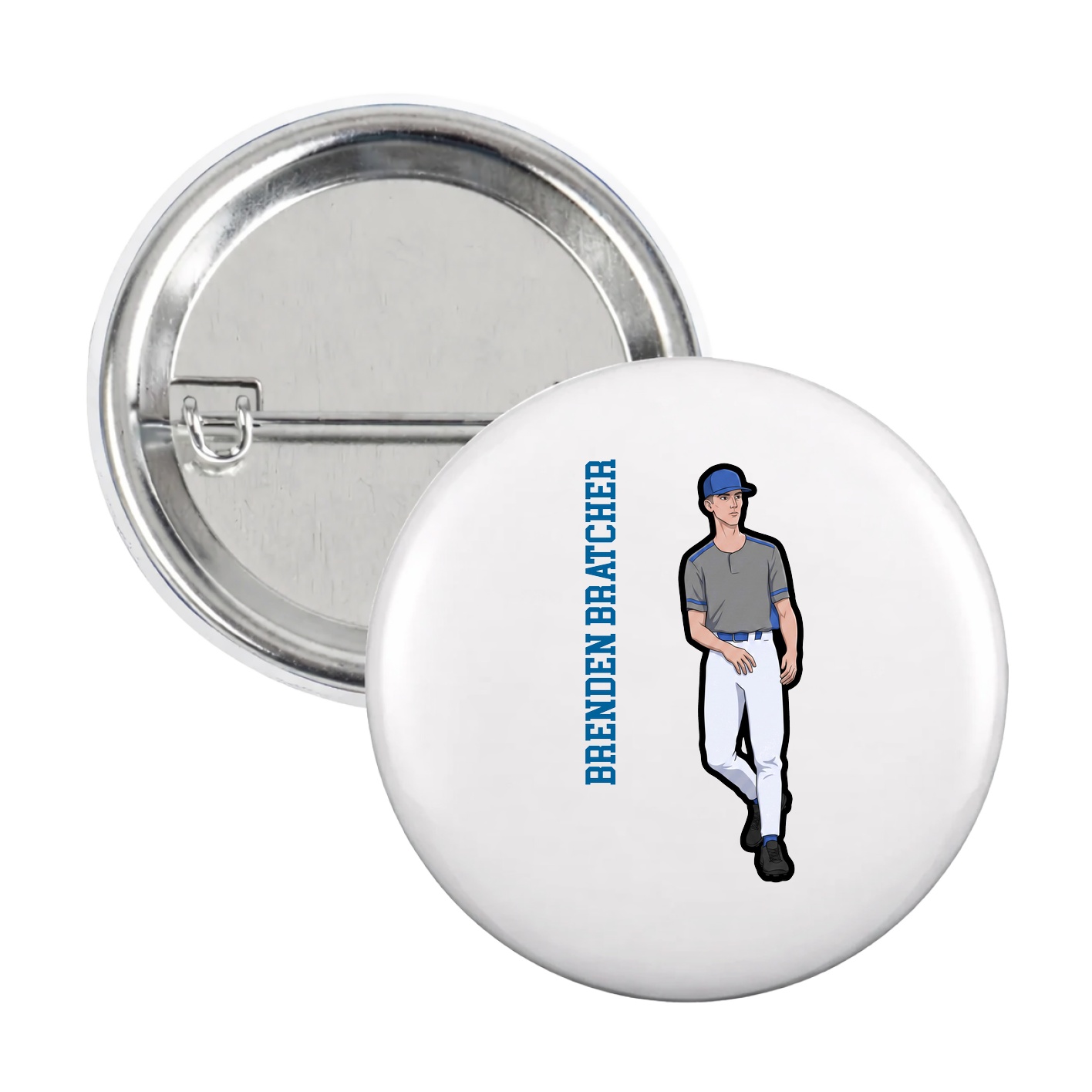 Game Day Button — Name Vertical in White
