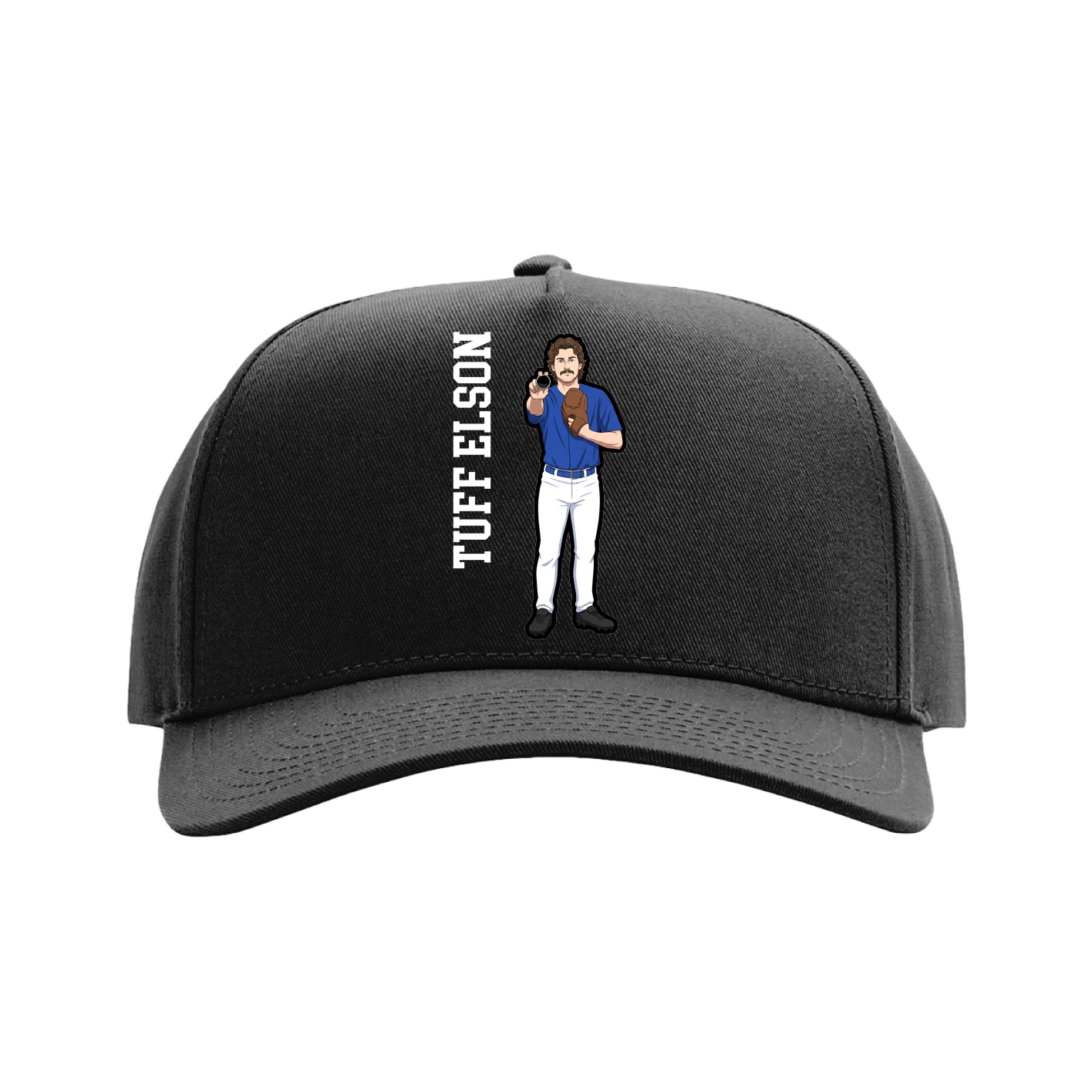 Full Fabric Five-Panel Champ Cap — Name Vertical in Black