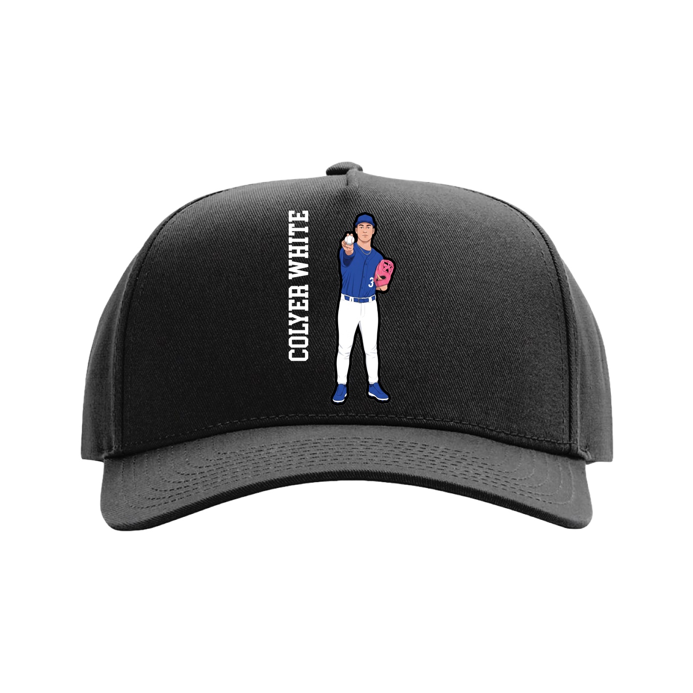 Full Fabric Five-Panel Champ Cap — Name Vertical in Black