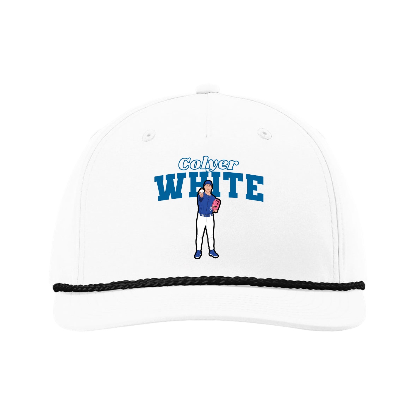 Five-Panel Classic Rope Cap — Name Arch in White