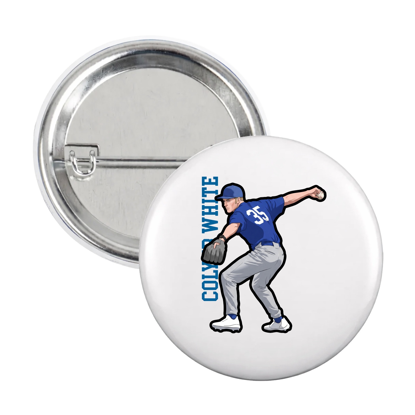 Game Day Button — Name Vertical in White