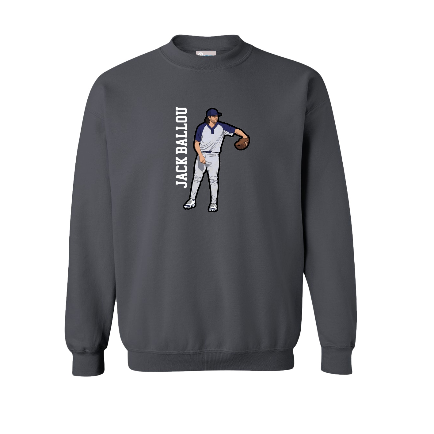 Fleece Crew — Name Vertical in Grey