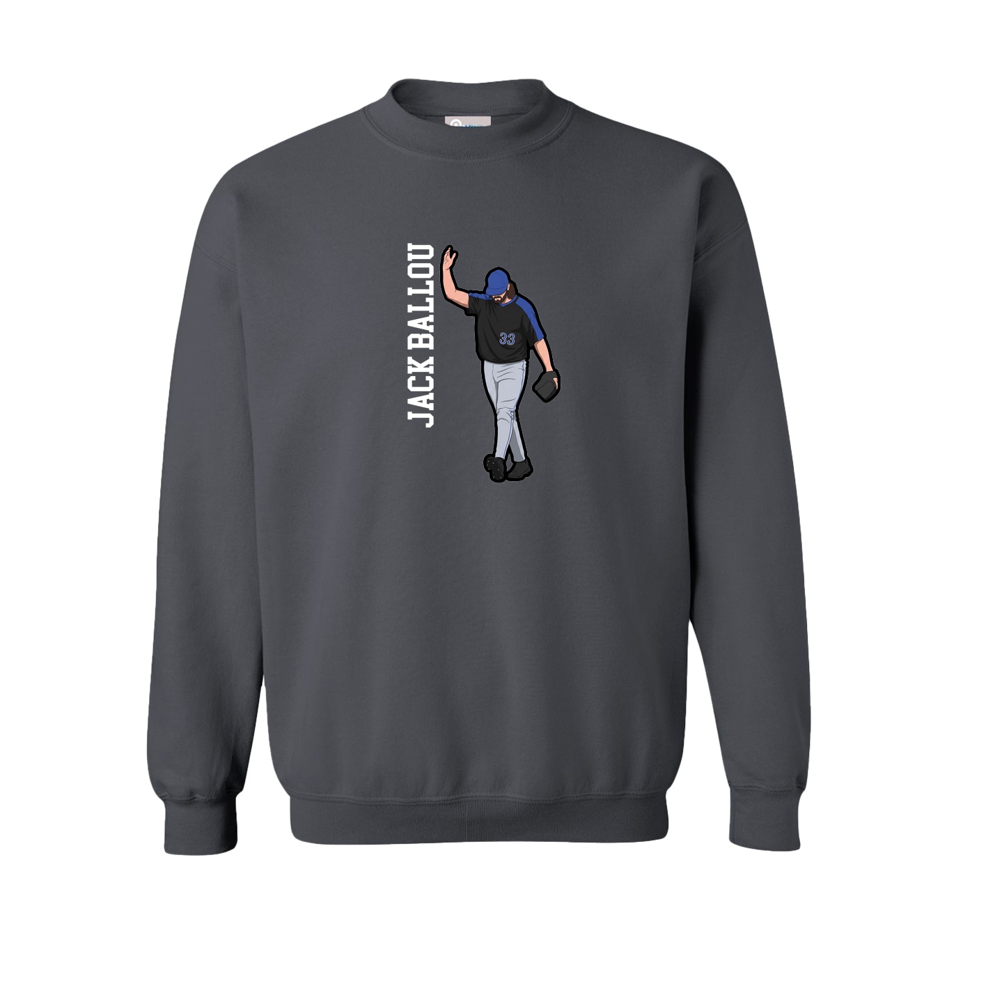 Fleece Crew — Name Vertical in Grey