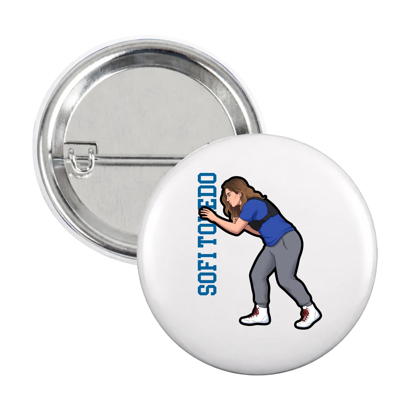 Game Day Button — Name Vertical in White