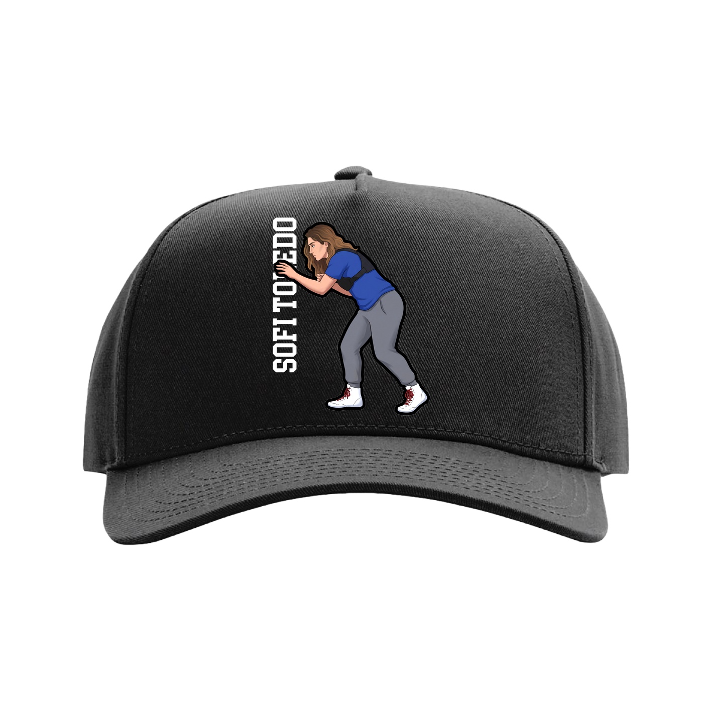 Full Fabric Five-Panel Champ Cap — Name Vertical in Black