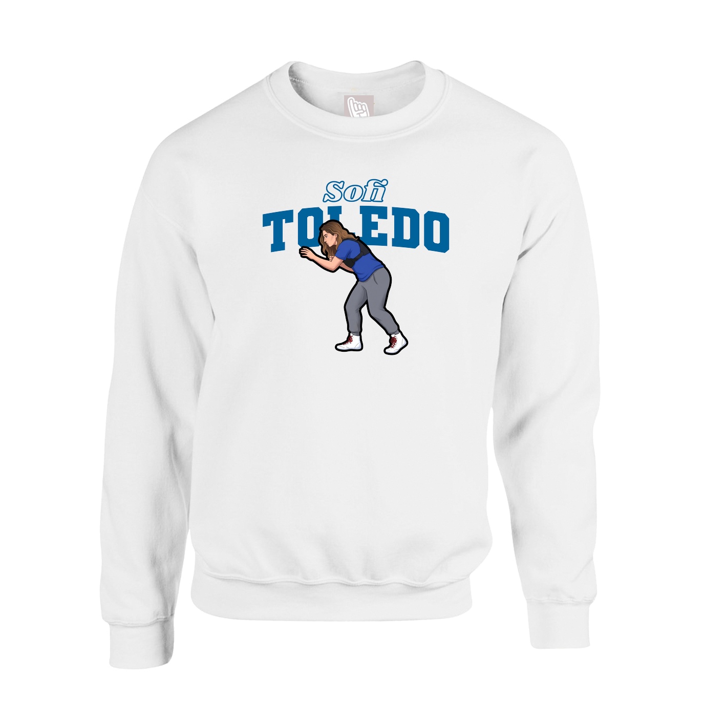 Fleece Crew — Name Arch in White